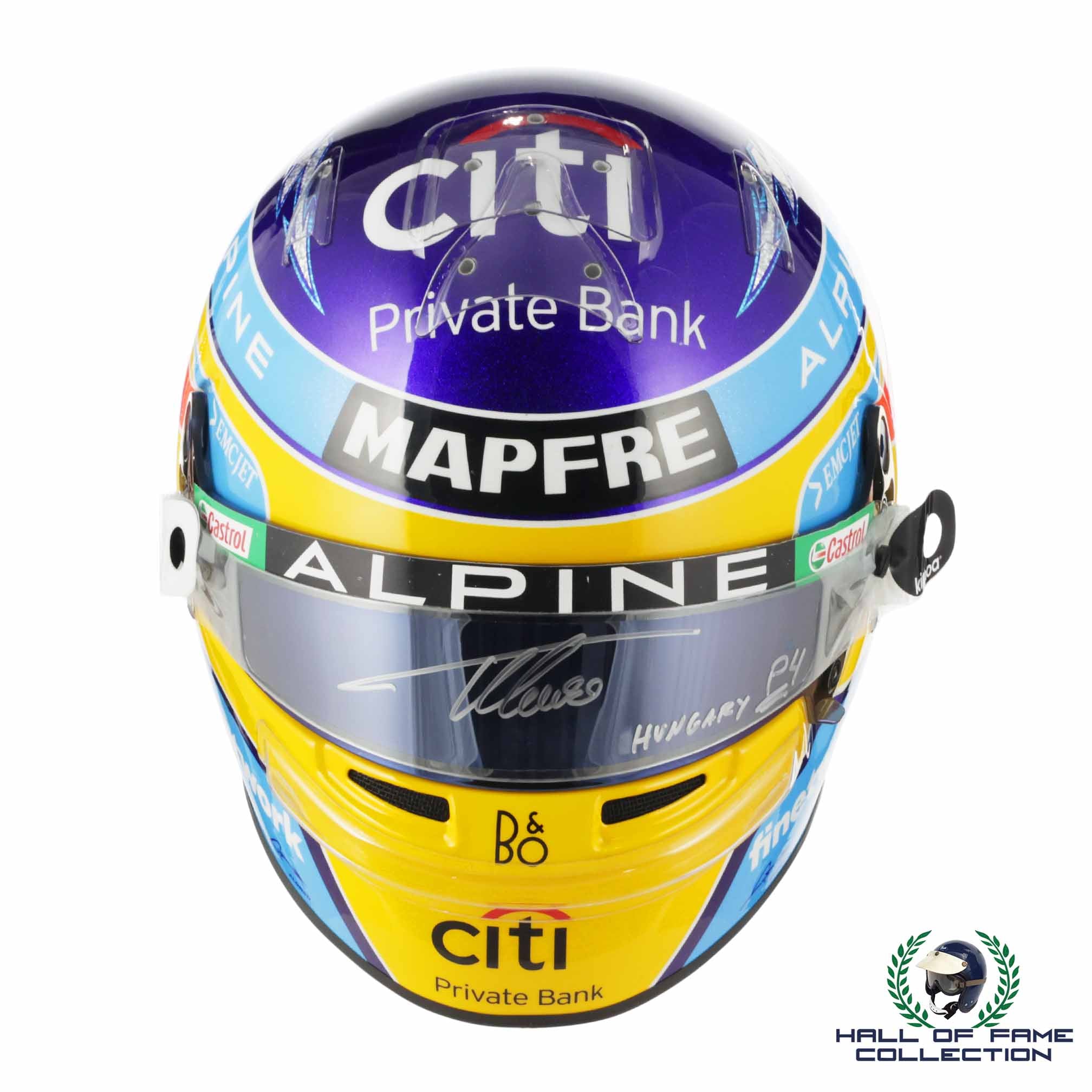 2021 Fernando Alonso Signed Race Used P4 Hungary GP Bell HP-77 Alpine F1 Helmet