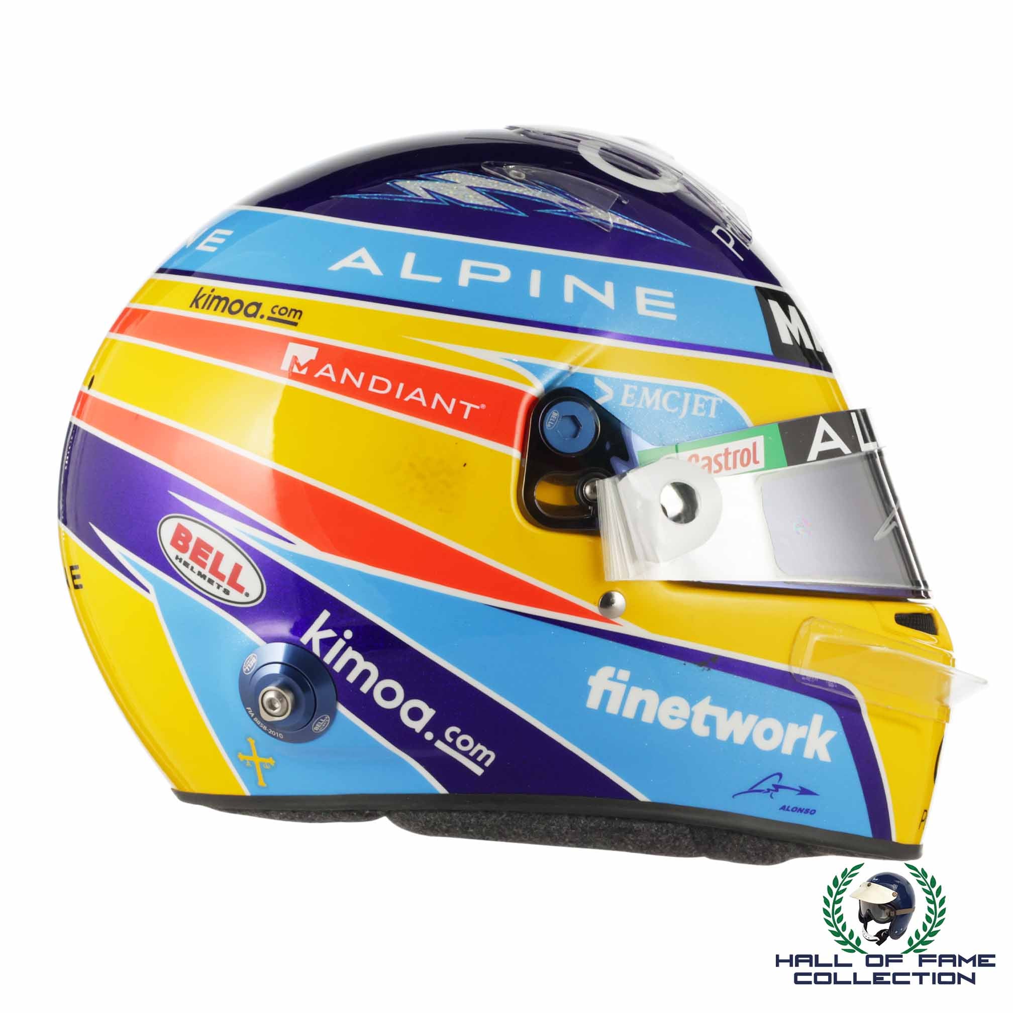 2021 Fernando Alonso Signed Race Used P4 Hungary GP Bell HP-77 Alpine F1 Helmet