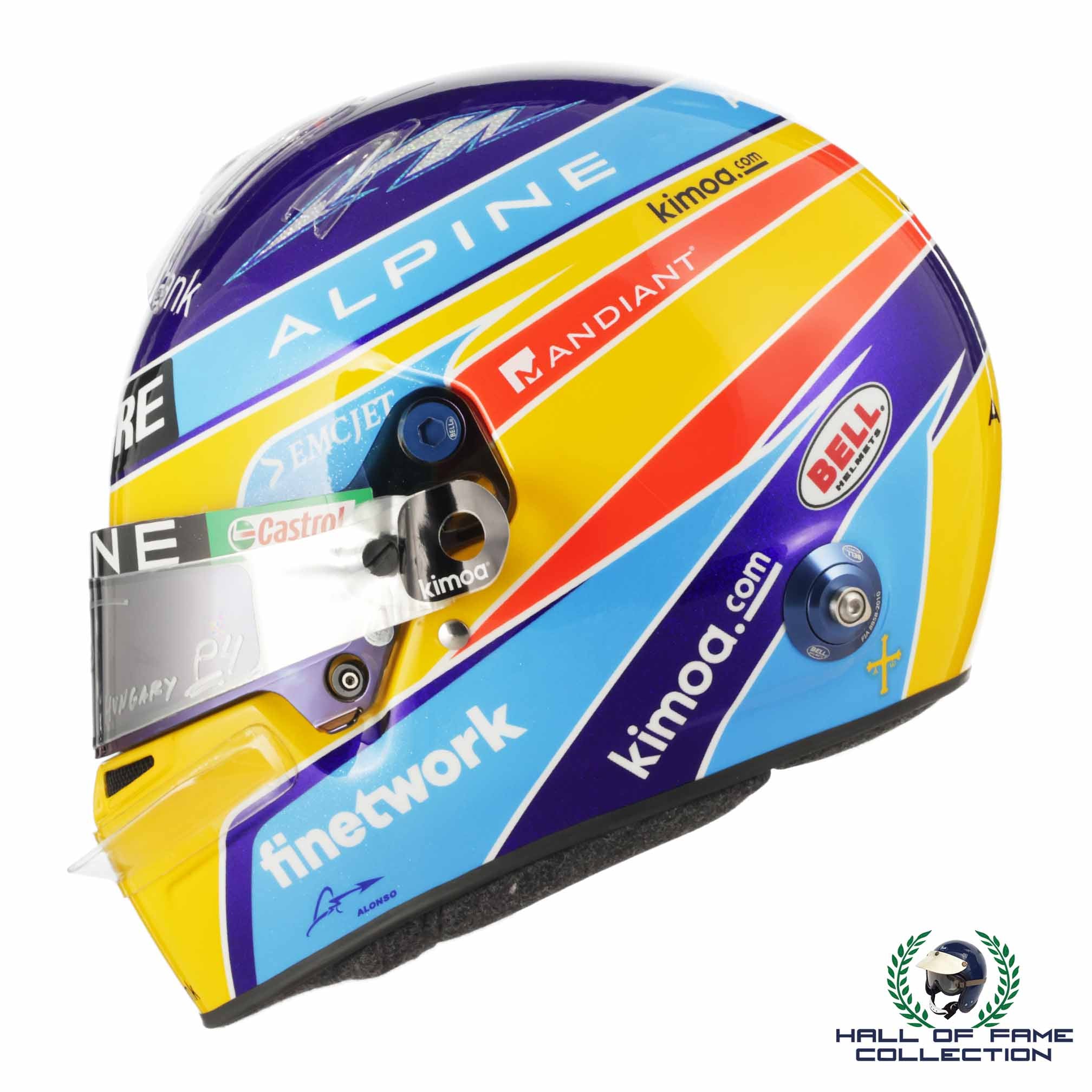 2021 Fernando Alonso Signed Race Used P4 Hungary GP Bell HP-77 Alpine F1 Helmet