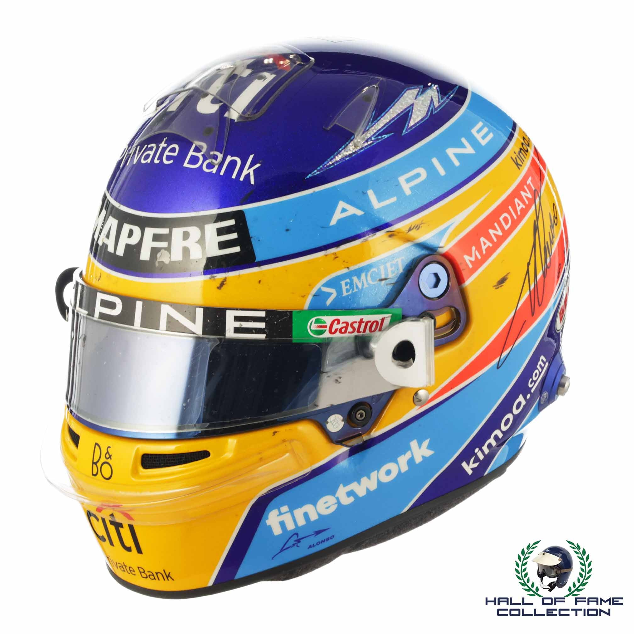 2021 Fernando Alonso Signed Race Used P9 Mexico GP Bell HP-77 Alpine F1 Helmet