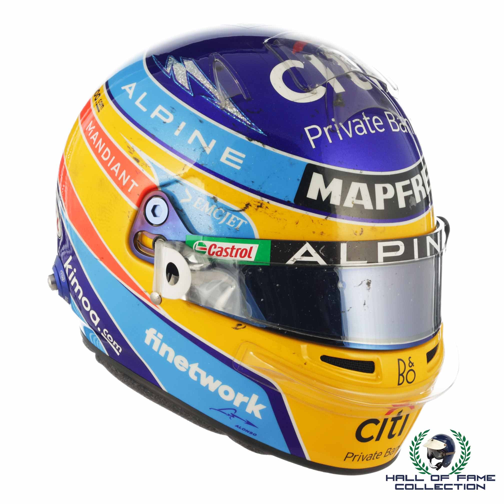 2021 Fernando Alonso Signed Race Used P9 Mexico GP Bell HP-77 Alpine F1 Helmet