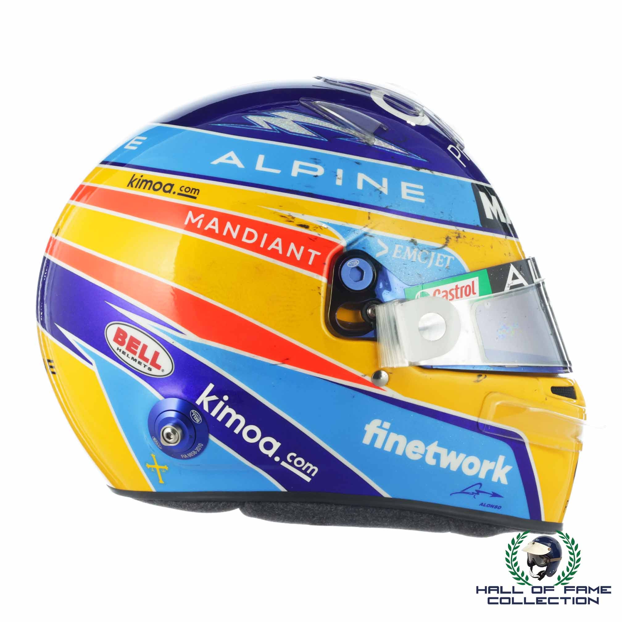 2021 Fernando Alonso Signed Race Used P9 Mexico GP Bell HP-77 Alpine F1 Helmet