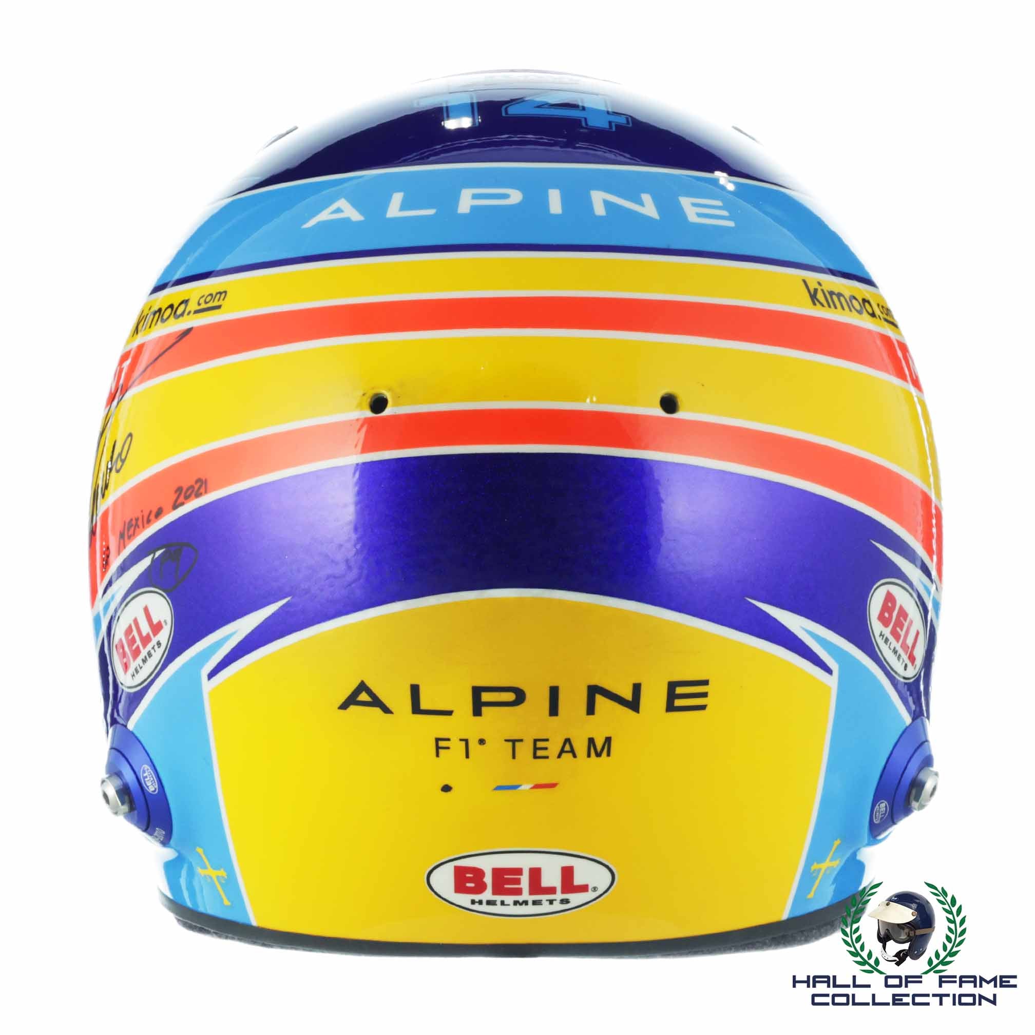 2021 Fernando Alonso Signed Race Used P9 Mexico GP Bell HP-77 Alpine F1 Helmet