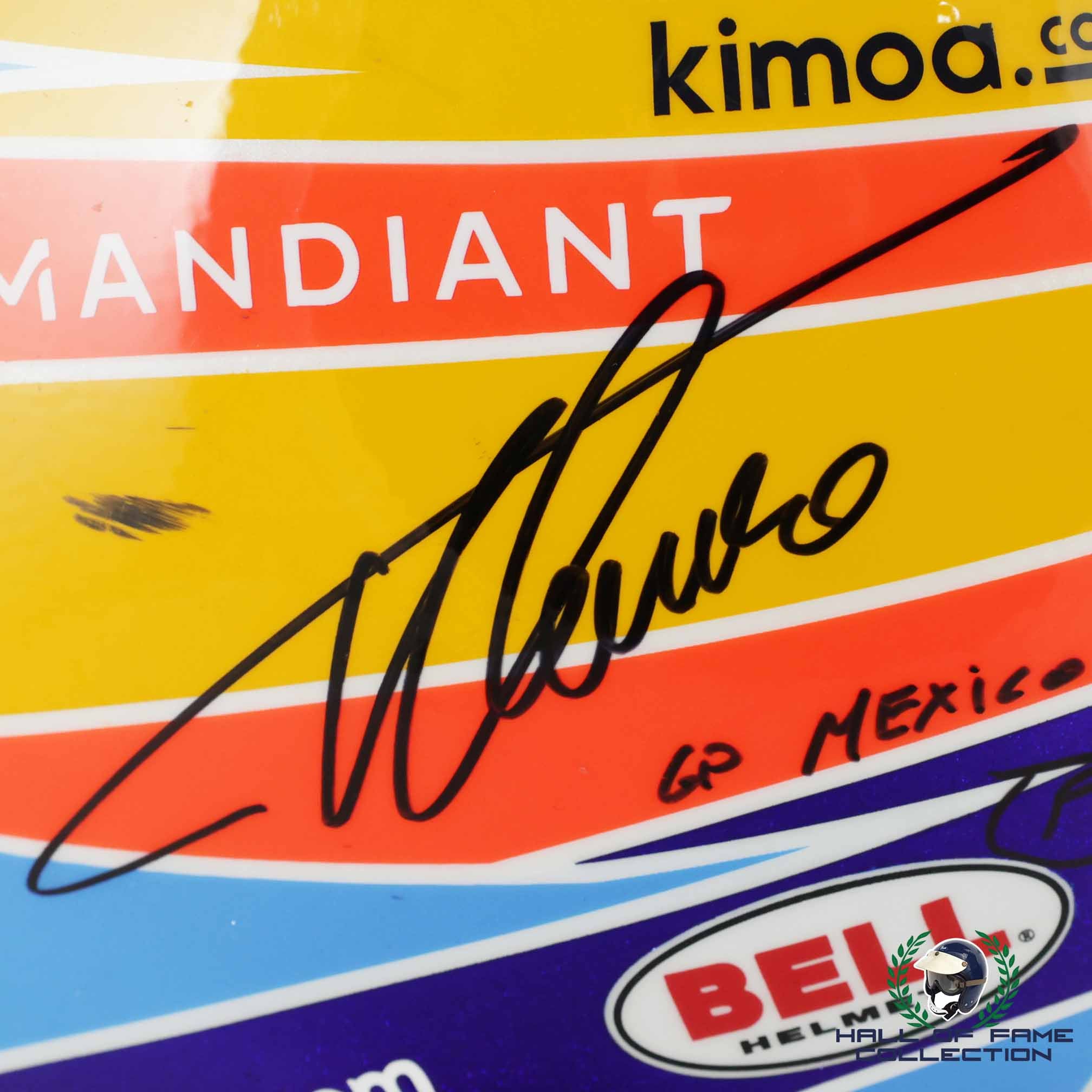 2021 Fernando Alonso Signed Race Used P9 Mexico GP Bell HP-77 Alpine F1 Helmet