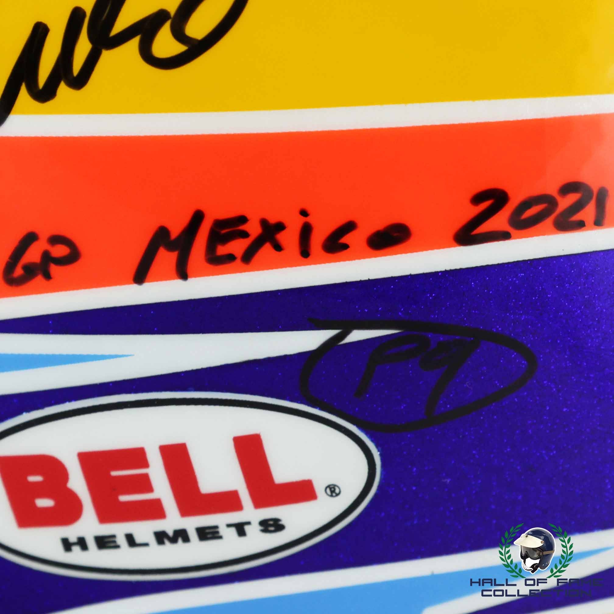 2021 Fernando Alonso Signed Race Used P9 Mexico GP Bell HP-77 Alpine F1 Helmet