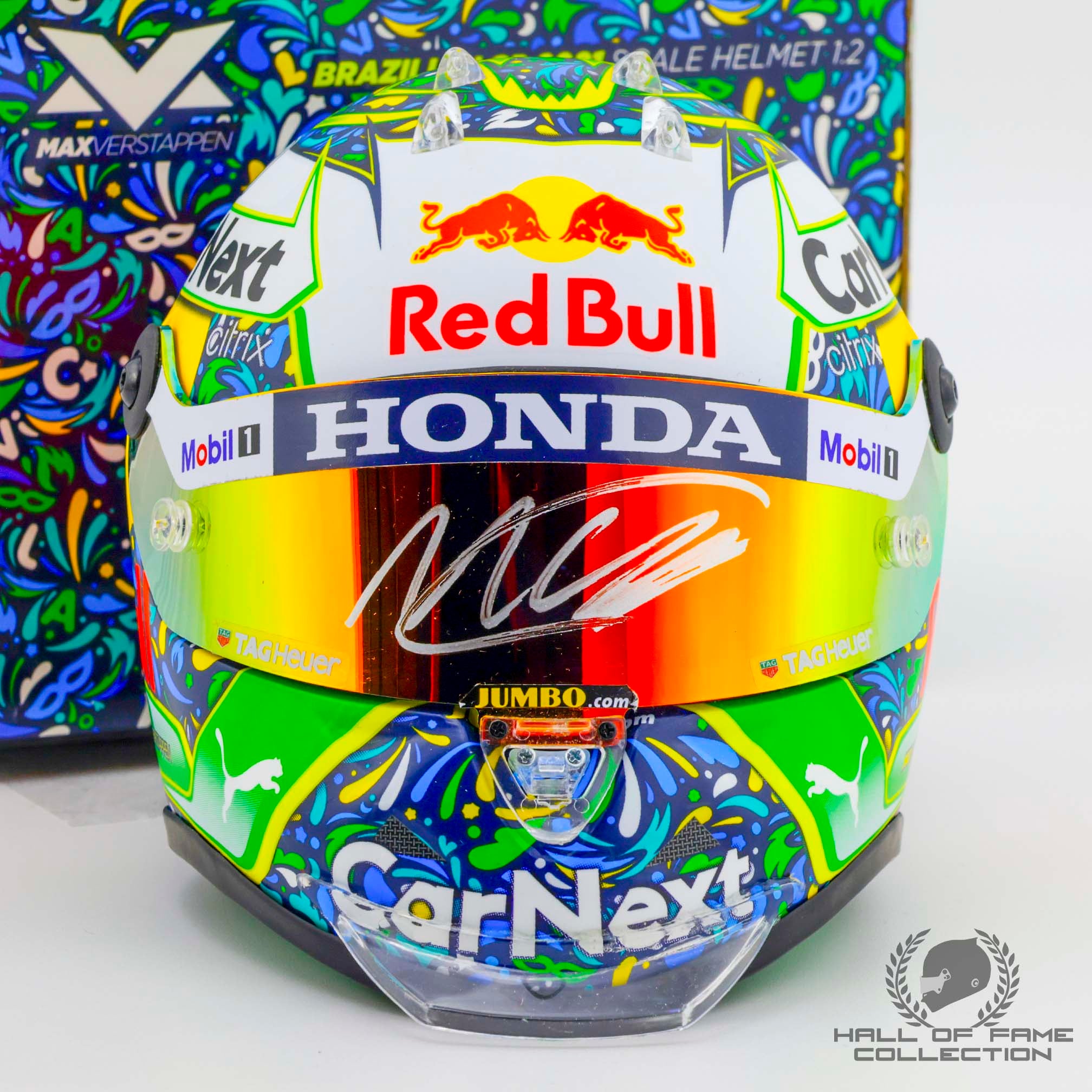 2021 Max Verstappen Signed Brazilian Grand Prix Red Bull Racing 1:2 Scale F1 Helmet