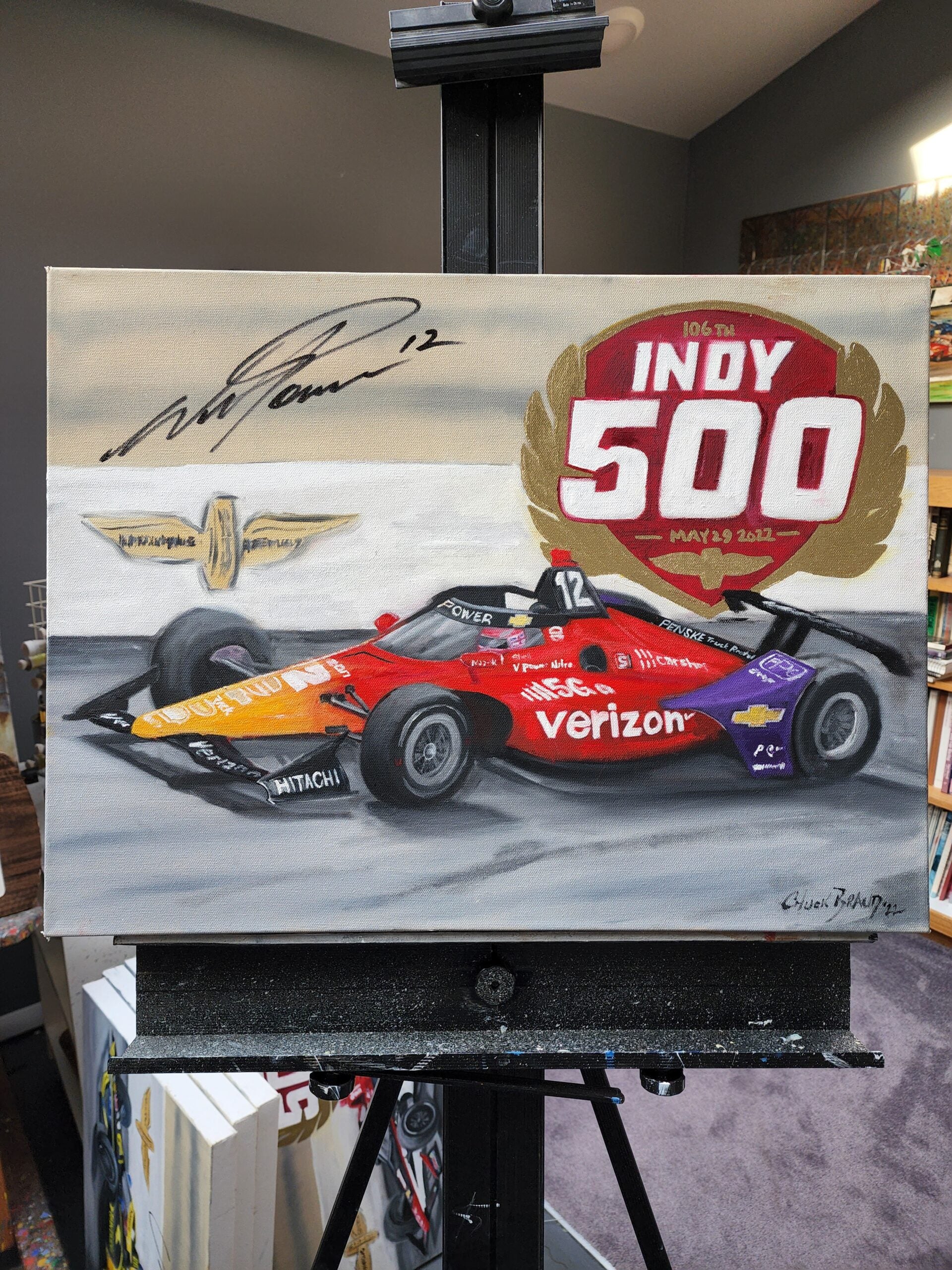 2022 Will Power Signed 106th Indianapolis 500 18 X 24 Original Artwork By Chuck Braud