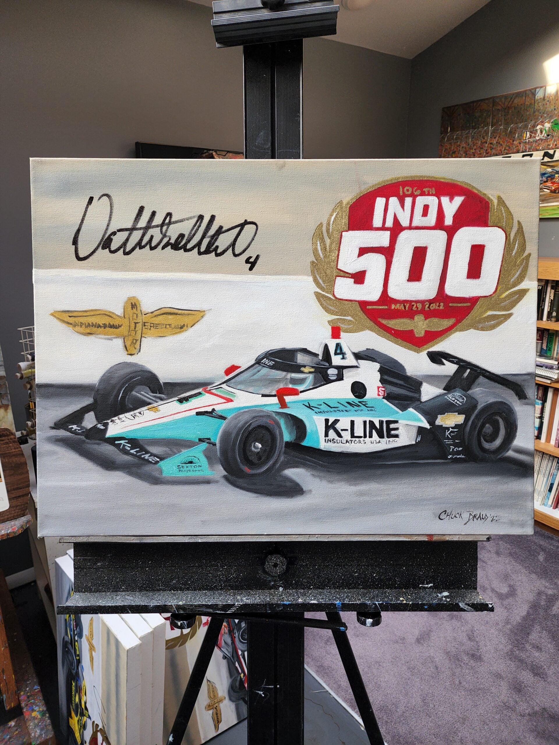 2022 Dalton Kellett Signed 106th Indianapolis 500 18 X 24 Original Artwork By Chuck Braud