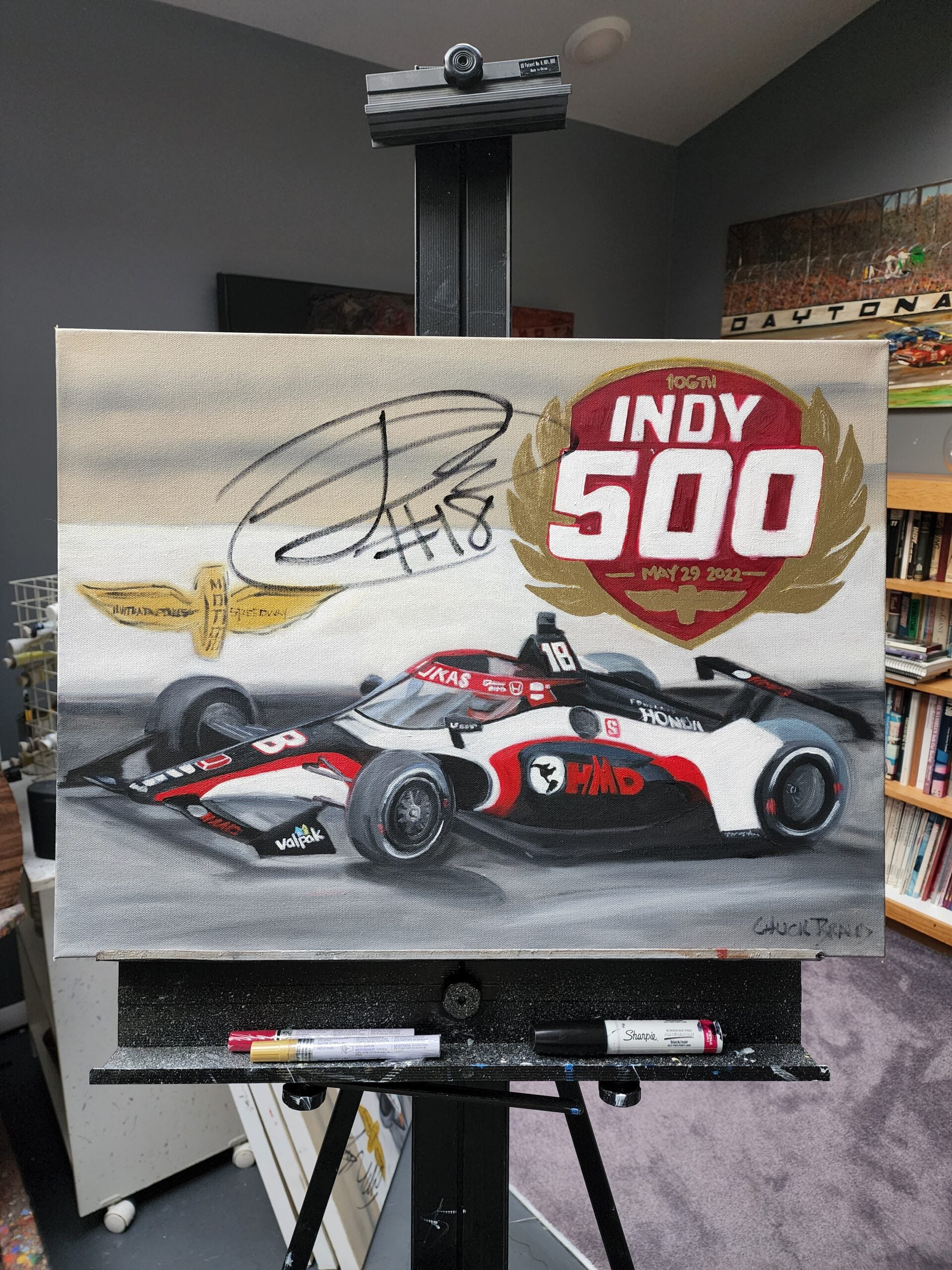 2022 David Malukas Signed 106th Indianapolis 500 18 X 24 Original Artwork By Chuck Braud