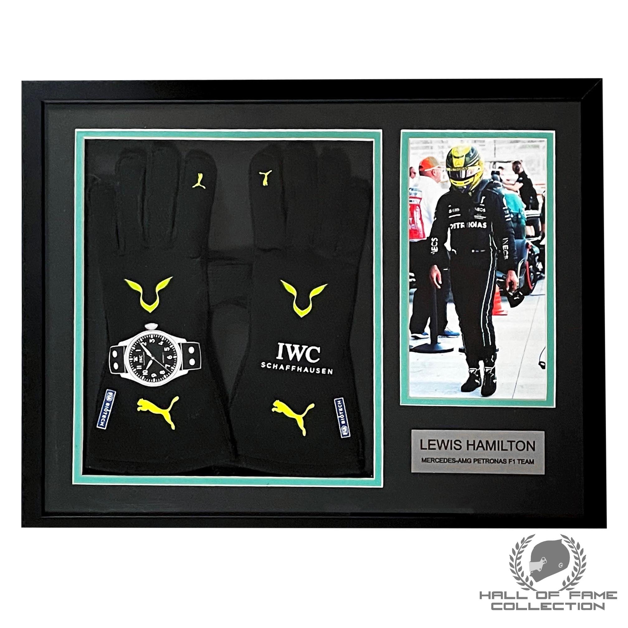 2022 Lewis Hamilton Race Used Framed Merc F1 Gloves