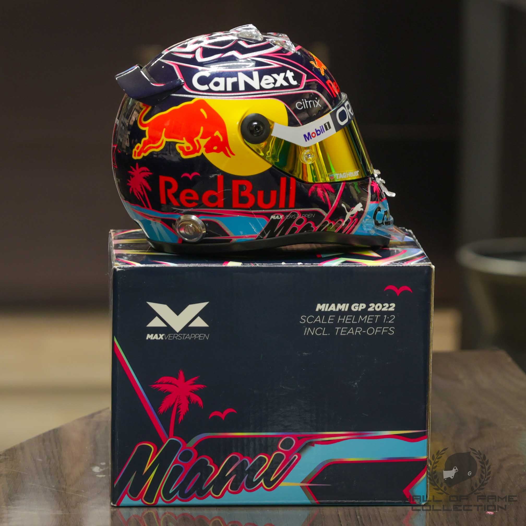 2022 Max Verstappen Signed Miami Grand Prix Red Bull Racing 1:2 Scale F1 Helmet