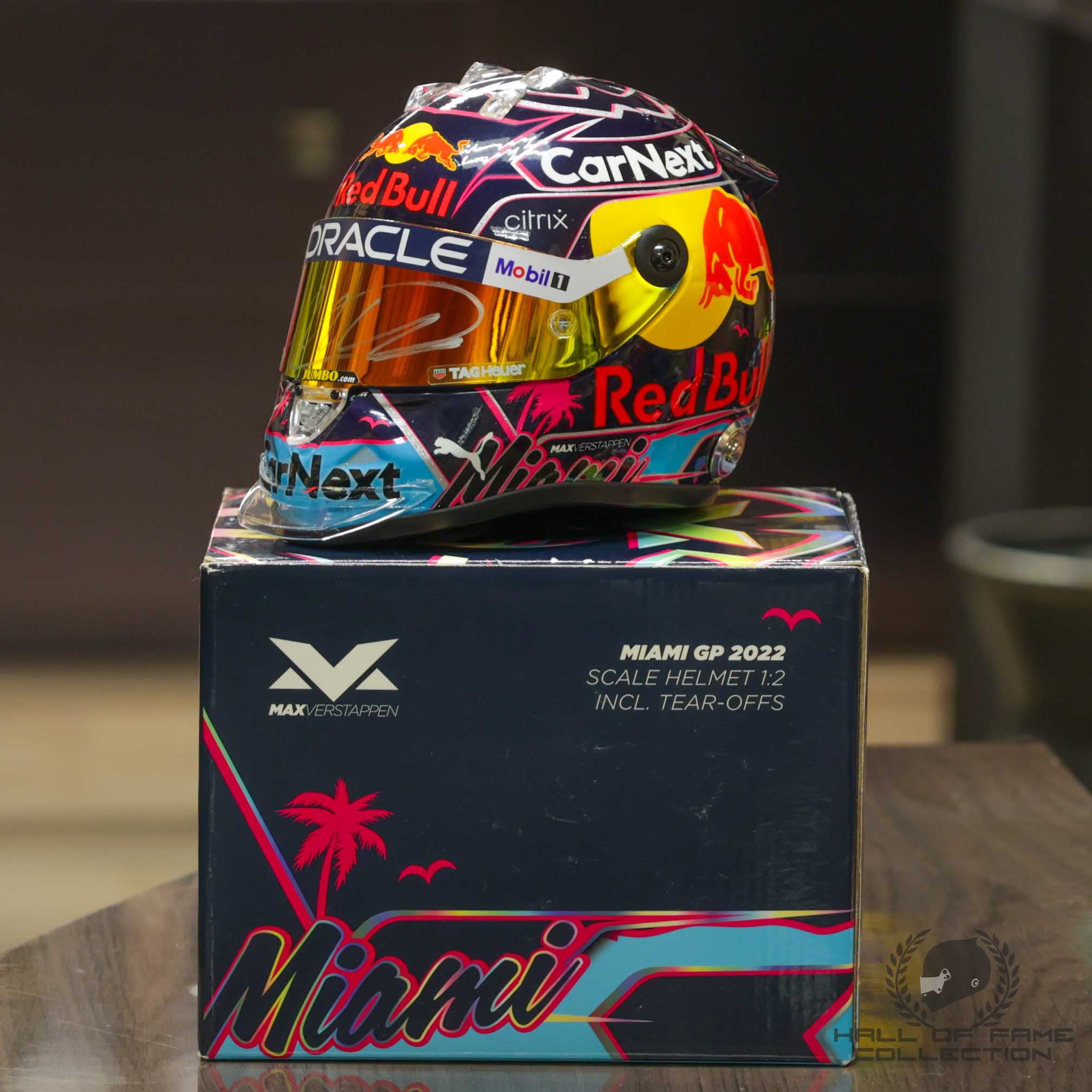 2022 Max Verstappen Signed Miami Grand Prix Red Bull Racing 1:2 Scale F1 Helmet