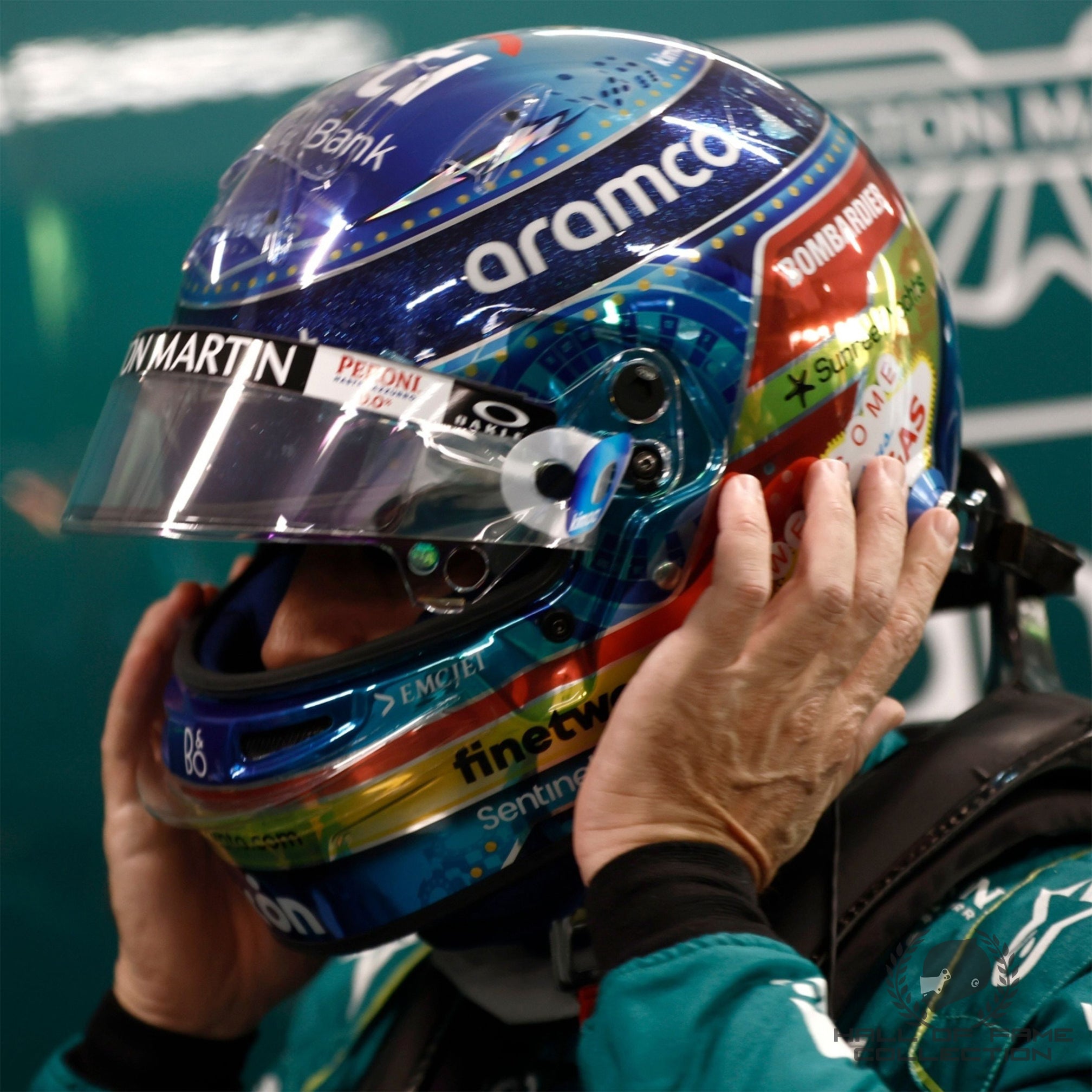 2023 Fernando Alonso Signed Official Bell Replica Las Vegas Aston Martin F1 Helmet