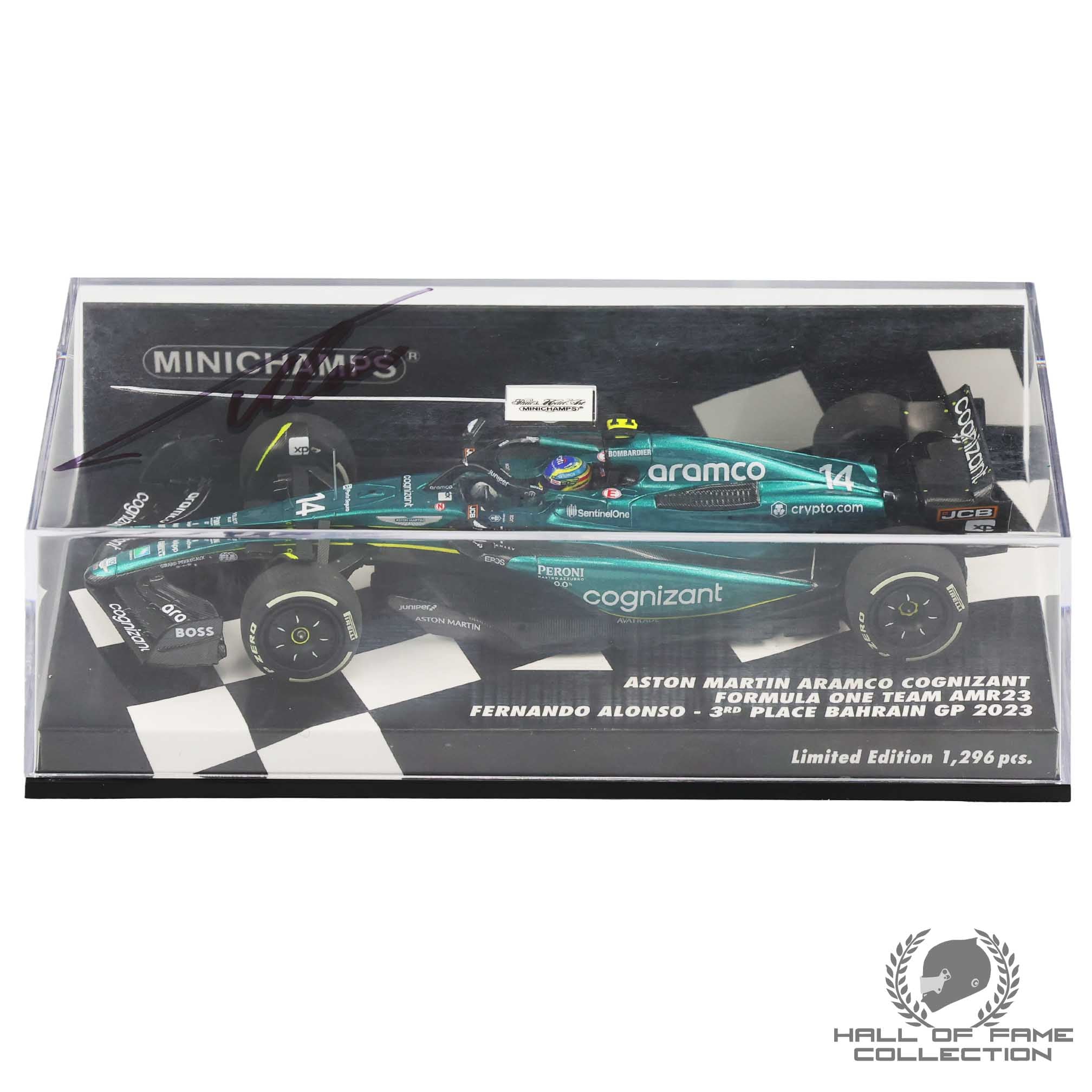 2023  Fernando Alonso Signed 3rd Place Bahrain GP Limited Edition 1/43 Model