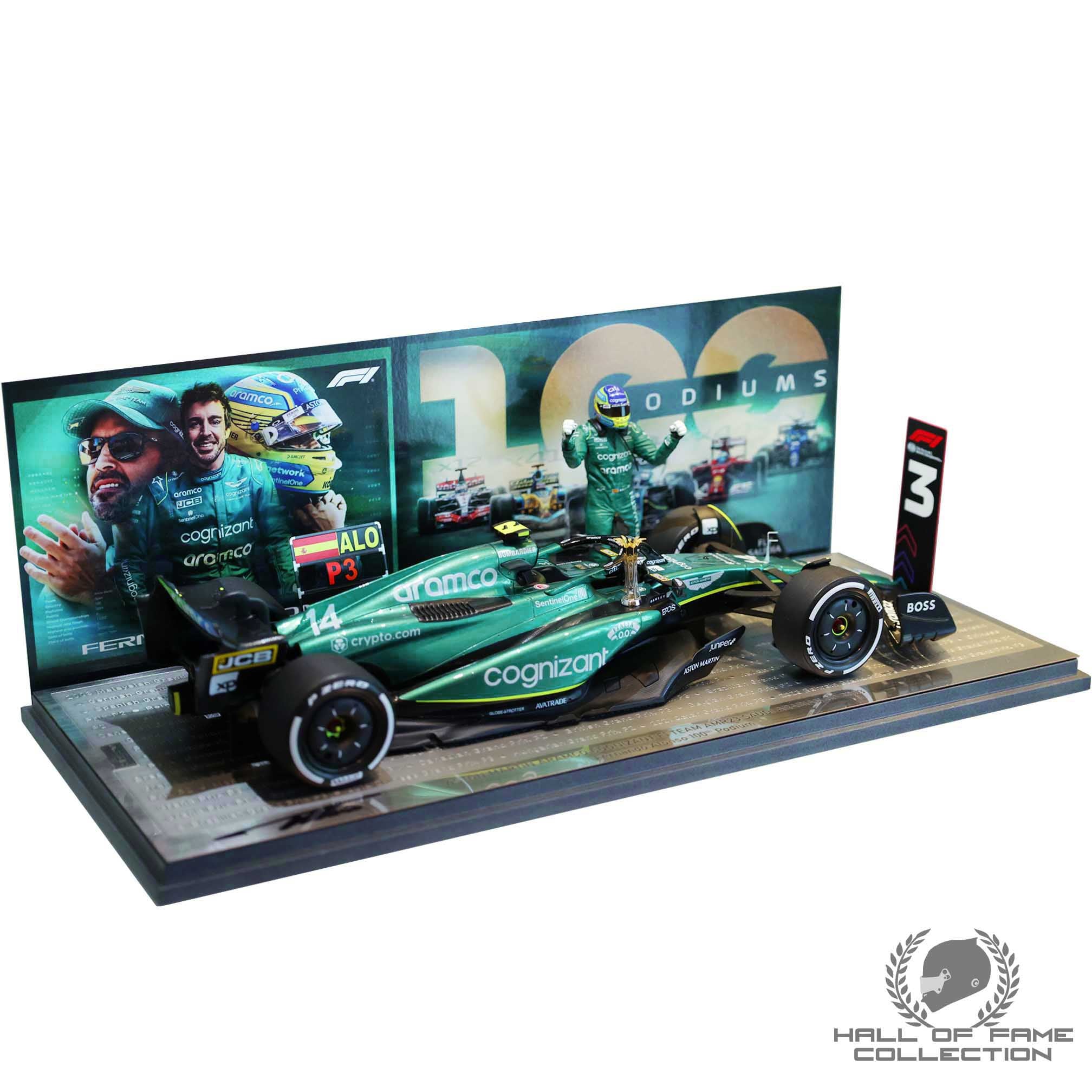 2023 Fernando Alonso Signed Saudi Arabian GP 100th Career Podium Aston Martin 1:18 F1 Model Car