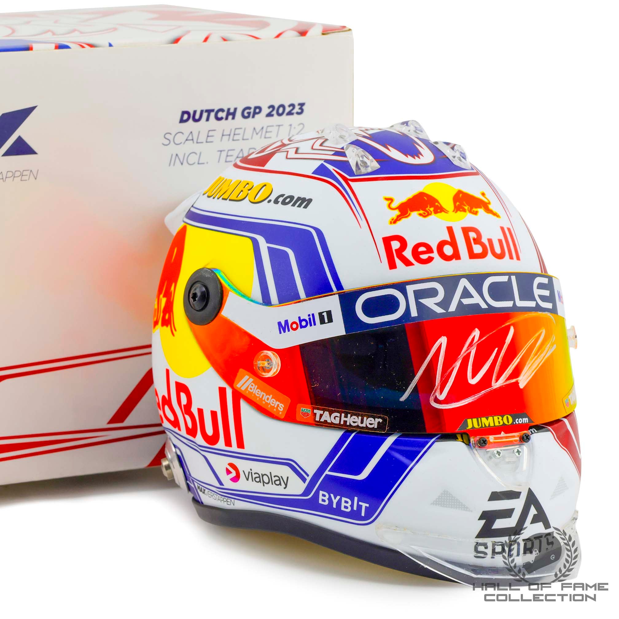 スポーツ選手 M.Verstappen Red Bull Arai 1/2 Helmet 2023 Max Verstappen Signed Dutch GP Red Bull Racing 1:2 Scale F1 Helme
