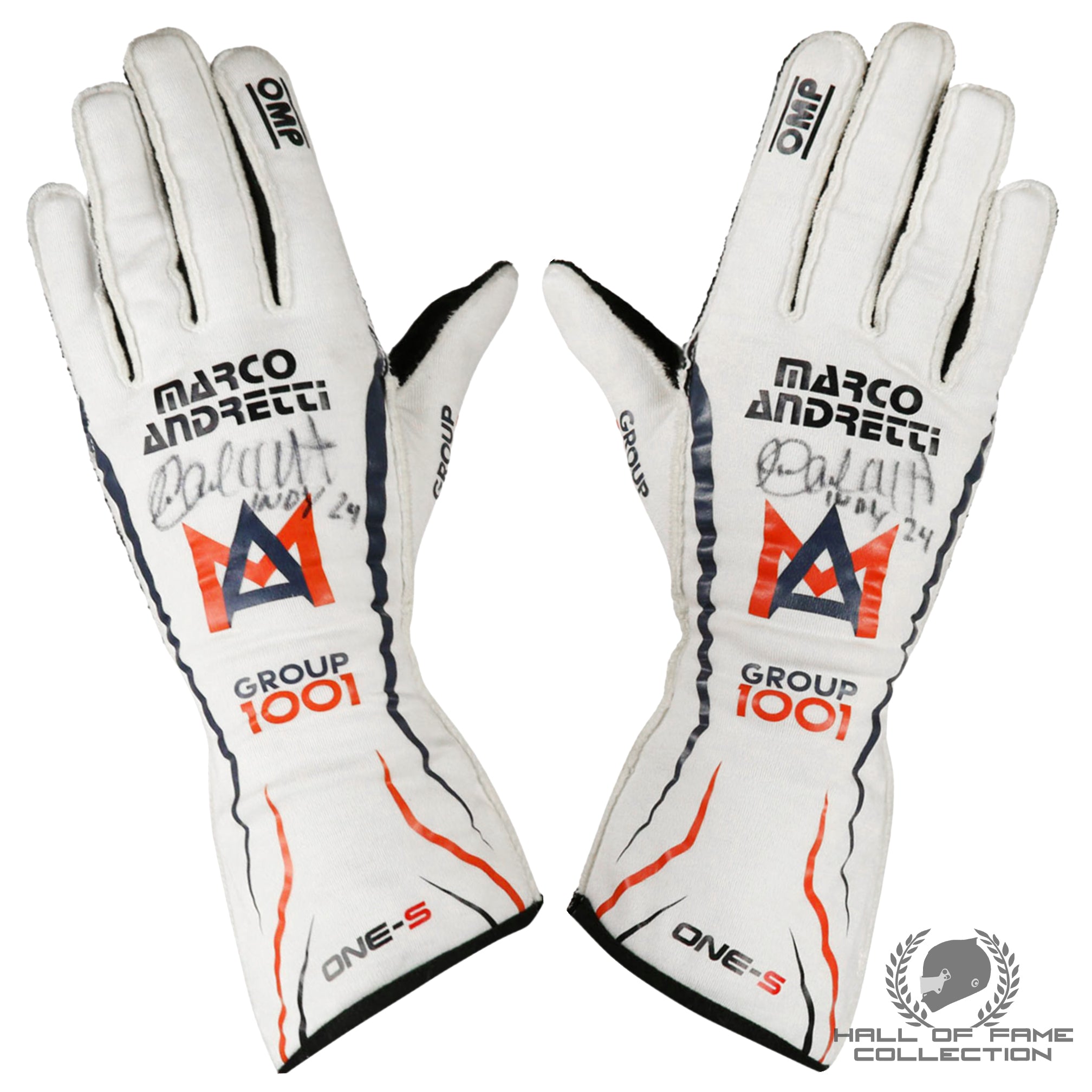 2024 Marco Andretti Signed Indy 500 Race Used Andretti Herta IndyCar Gloves