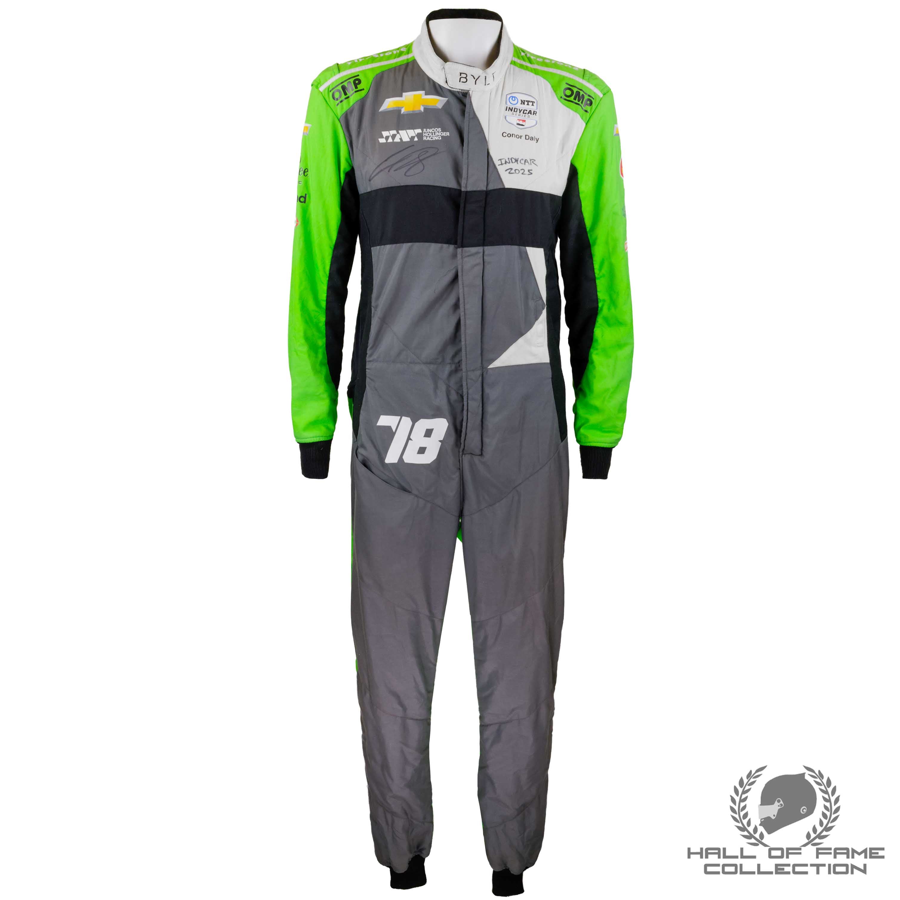 2025 Conor Daly Signed Race Used Juncos Hollinger Racing Indycar Suit