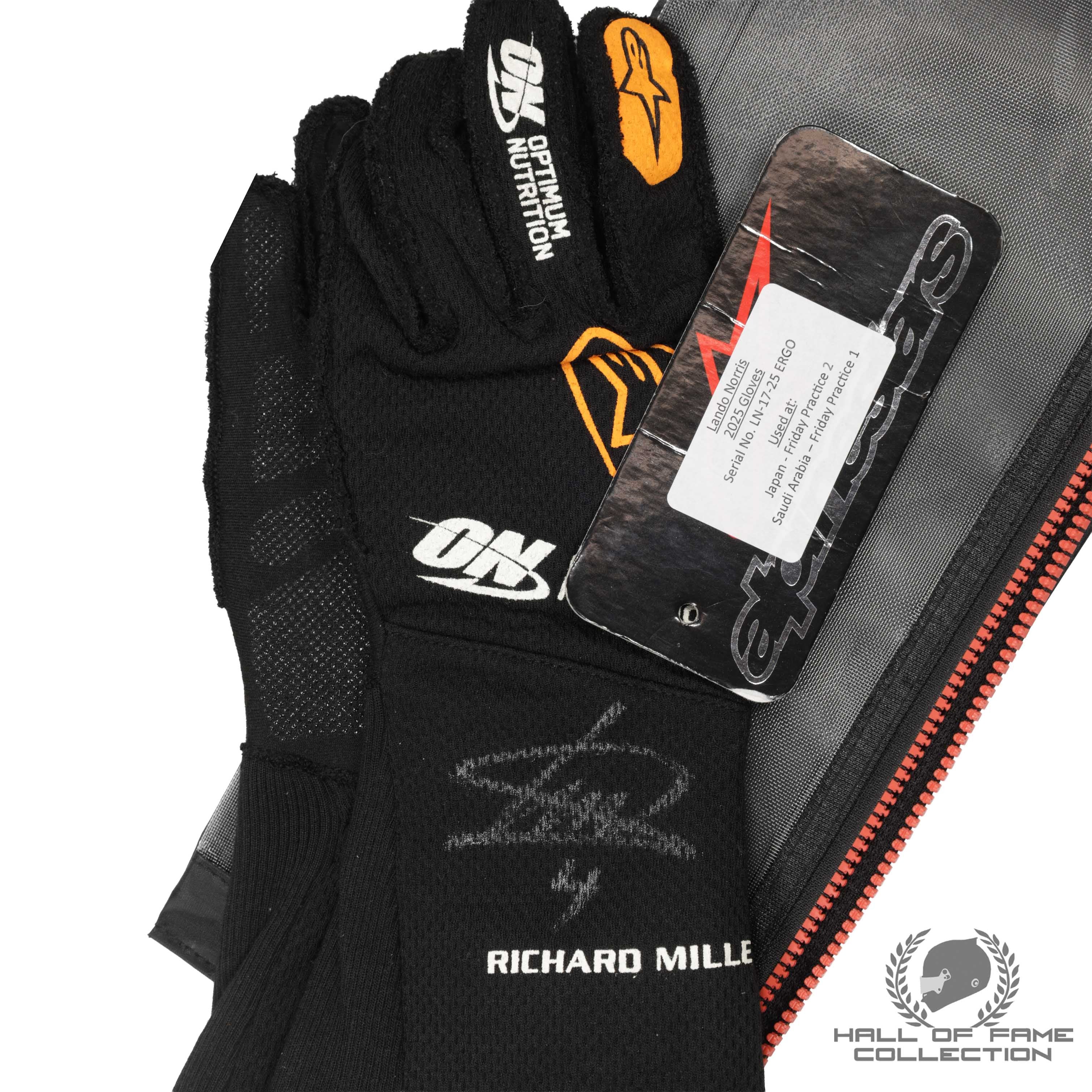 2025 Lando Norris Signed World Champion Season Used Signed McLaren F1 Gloves