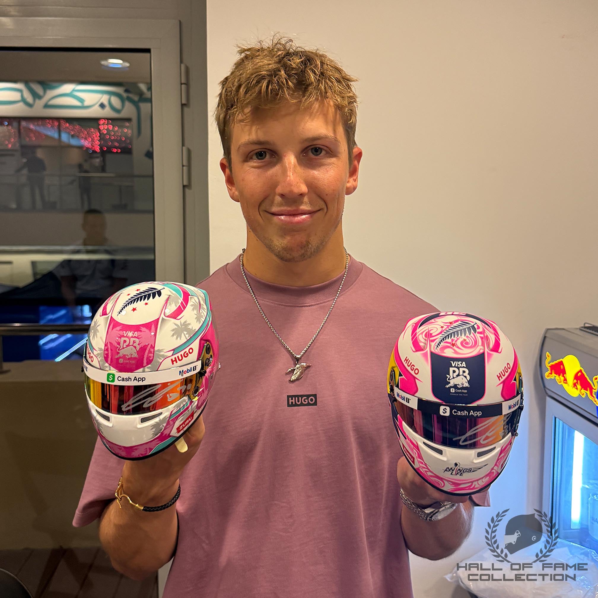 2025 Liam Lawson Signed Miami Special 1:2 Scale Bell Racing Bulls F1 Helmet