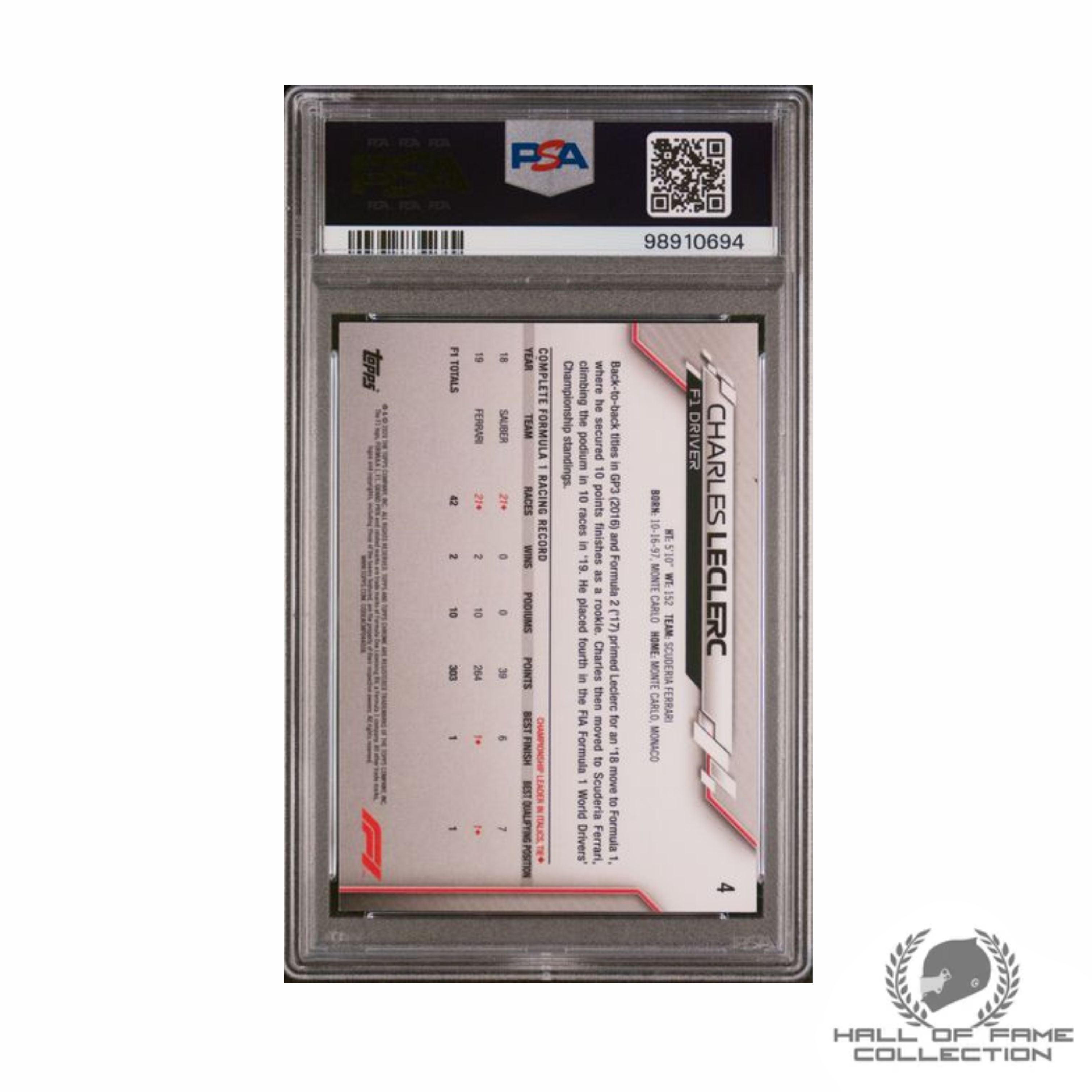 2020 Topps Chrome F1 Charles Leclerc On-Card Auto MINT 9