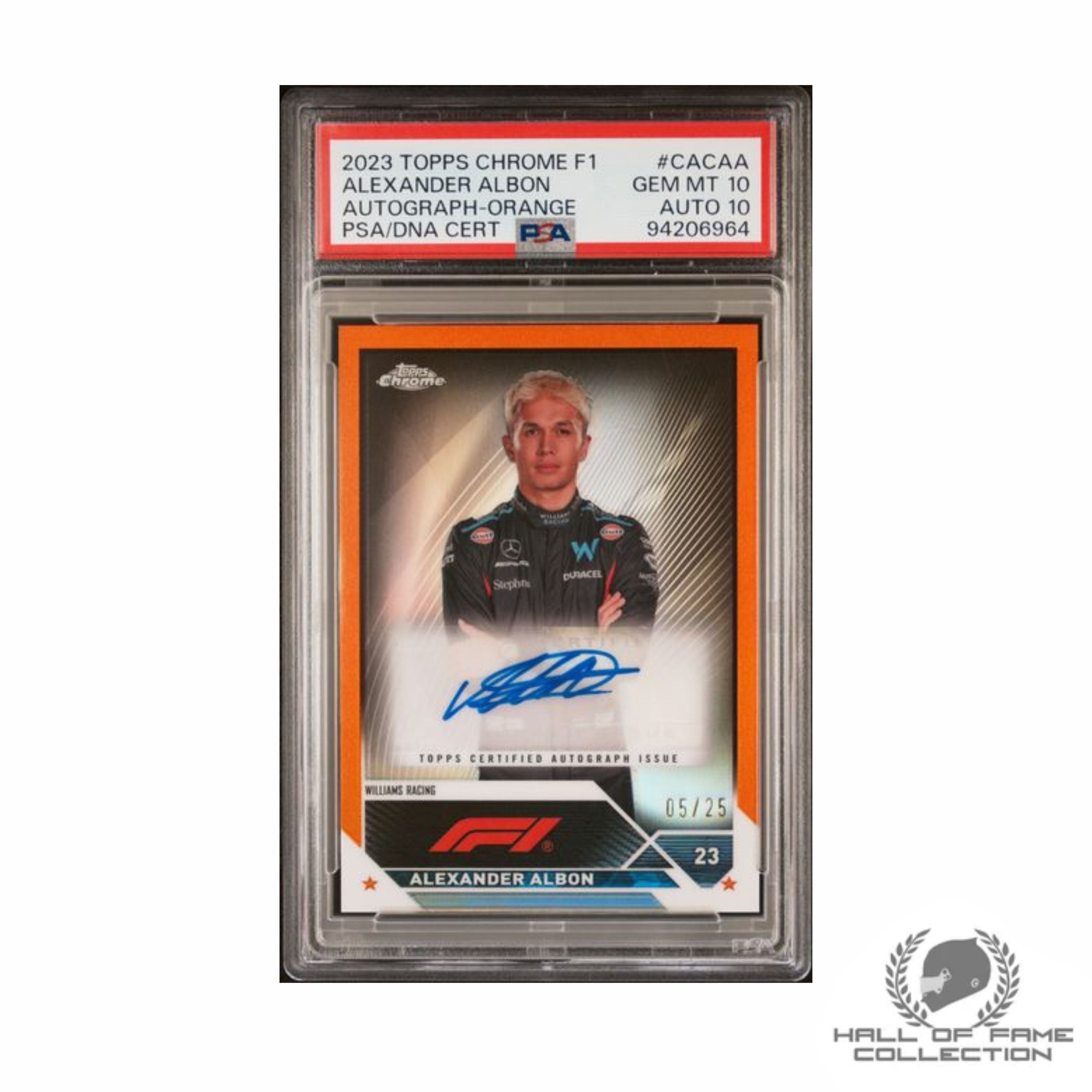 2023 Topps Chrome F1 Alex Albon Orange Auto /25 GEM MT 10