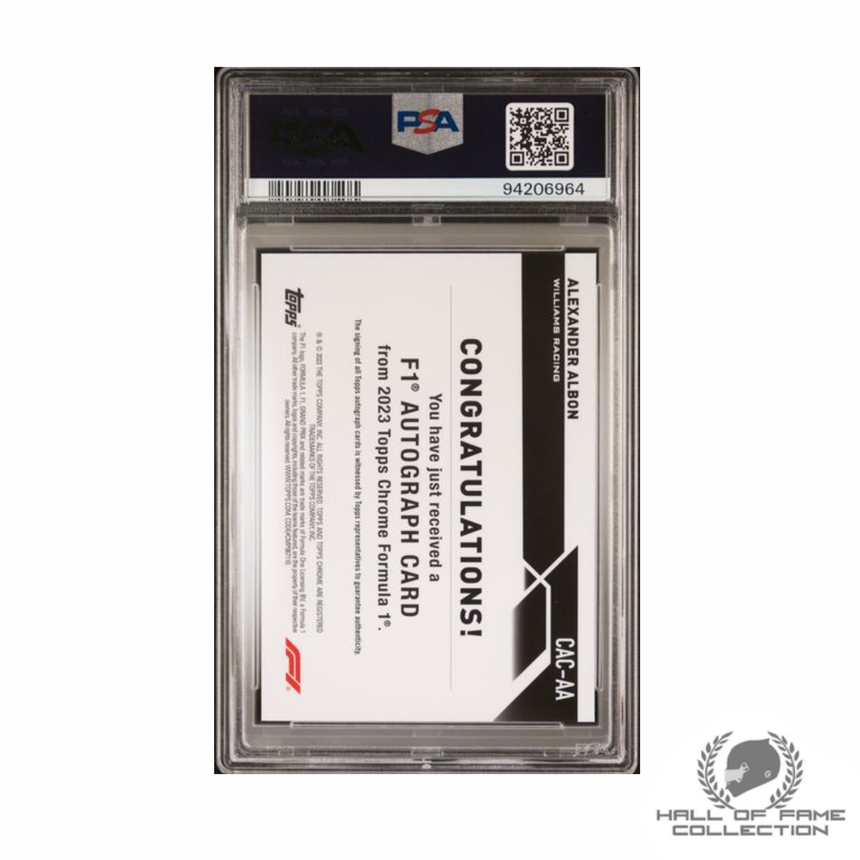 2023 Topps Chrome F1 Alex Albon Orange Auto /25 GEM MT 10