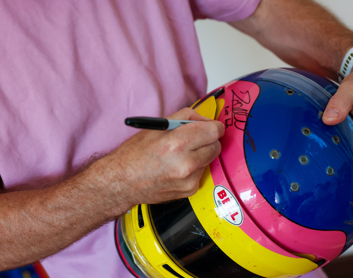 2014 Jacques Villeneuve Signed Indy 500 Practice Used Schmidt Peterson Motorsports IndyCar Helmet