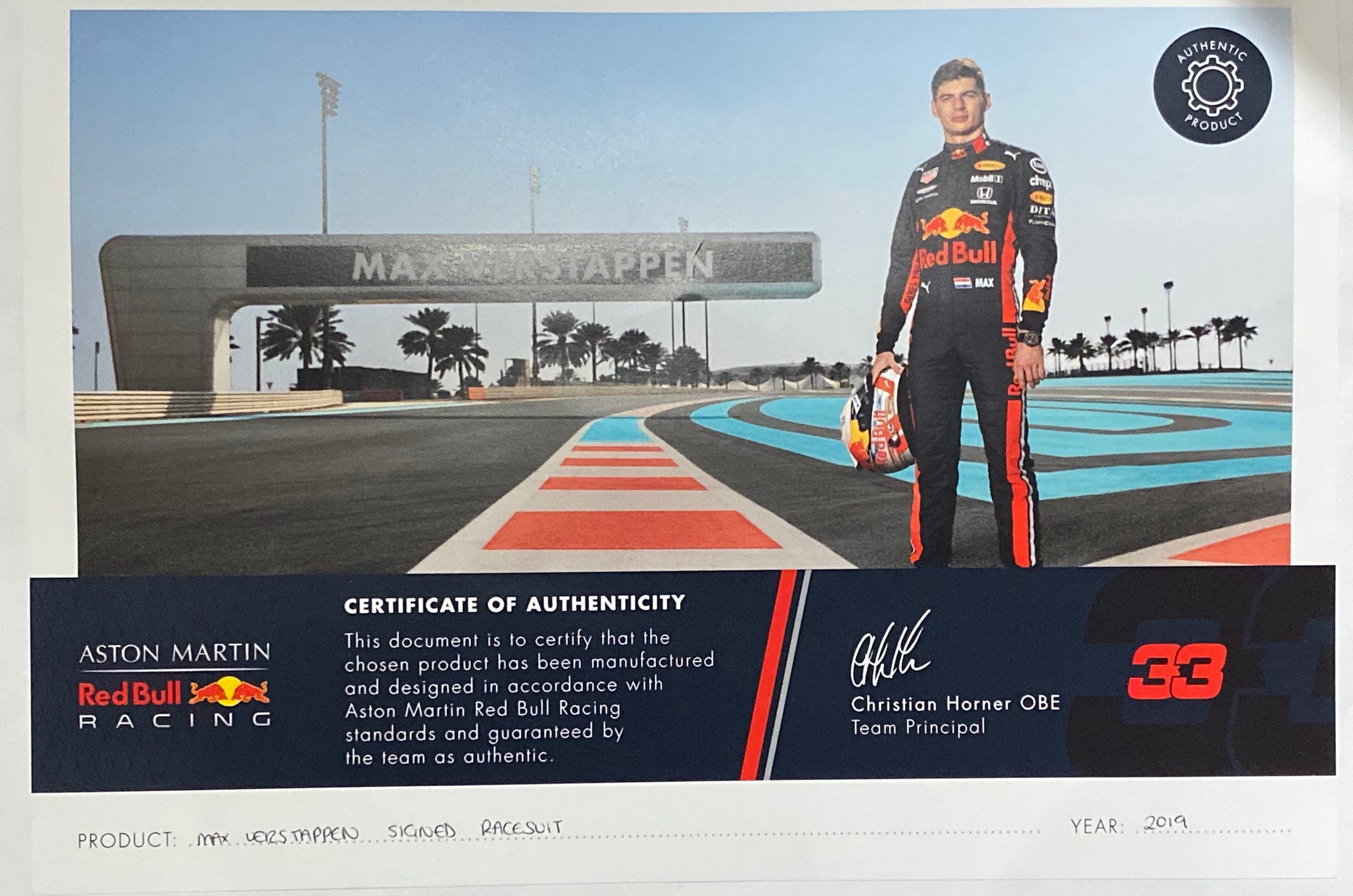 2019 Max Verstappen Signed Race Used Red Bull Racing F1 Suit