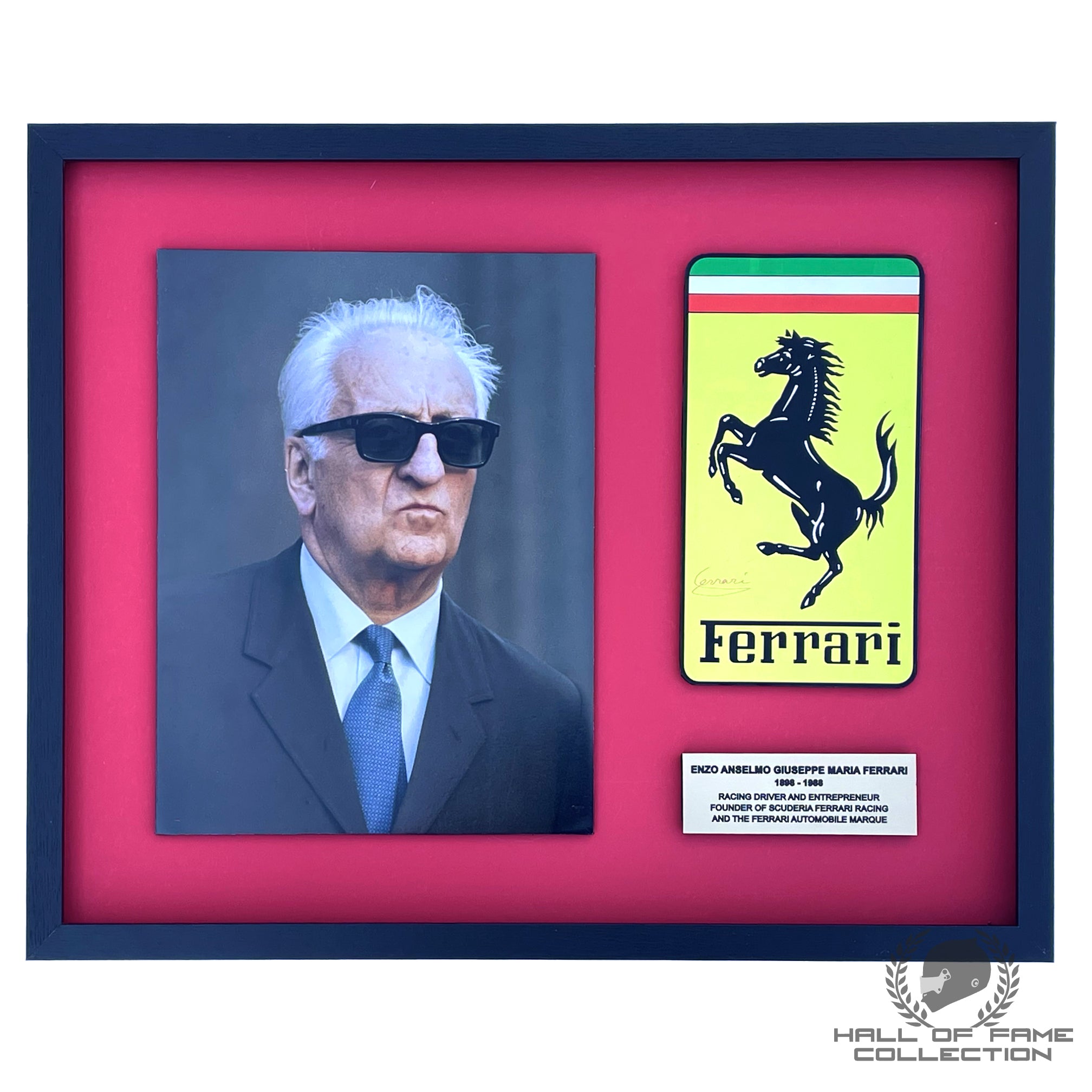 Enzo Ferrari Signed Decal and Framed Photo