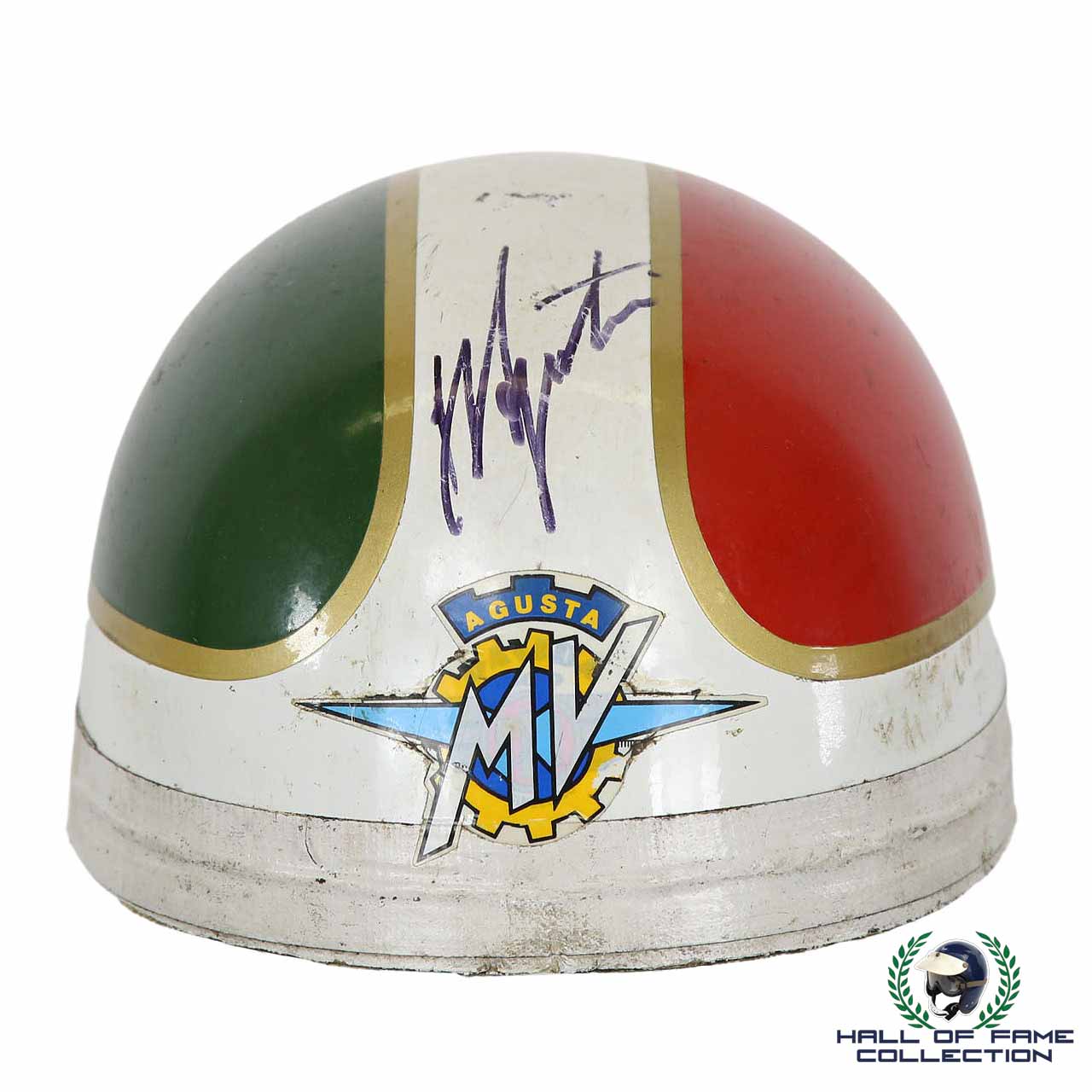 1960's Giacomo Agostini Signed Original Pudding Basin Style Replica MV Agusta Helmet