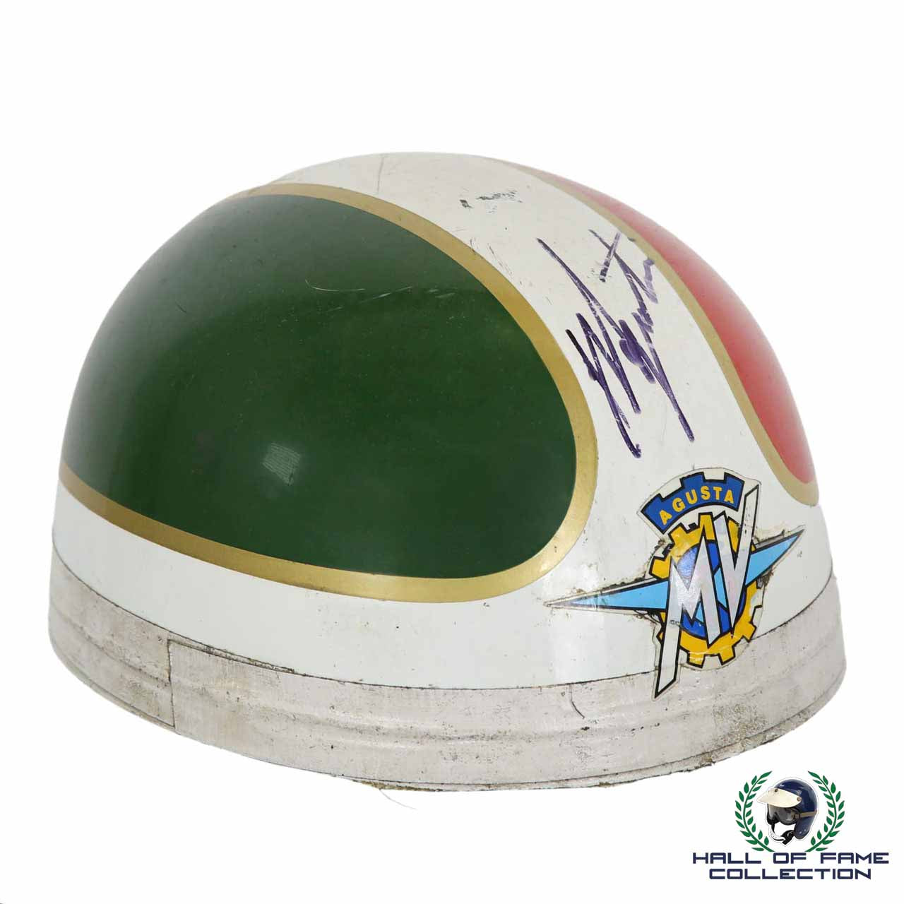 1960's Giacomo Agostini Signed Original Pudding Basin Style Replica MV Agusta Helmet