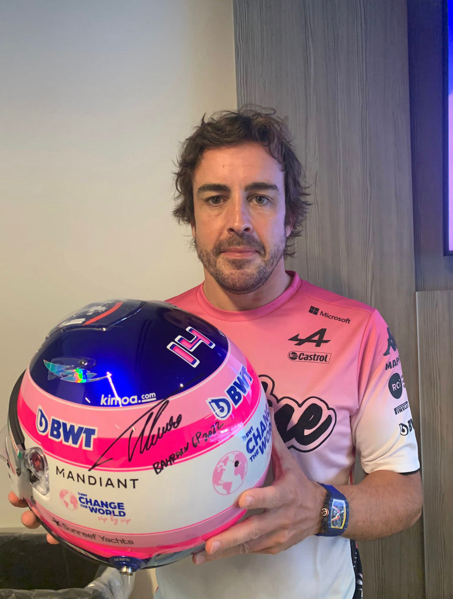 2022 Fernando Alonso Signed Bahrain Race Used Alpine F1 Helmet