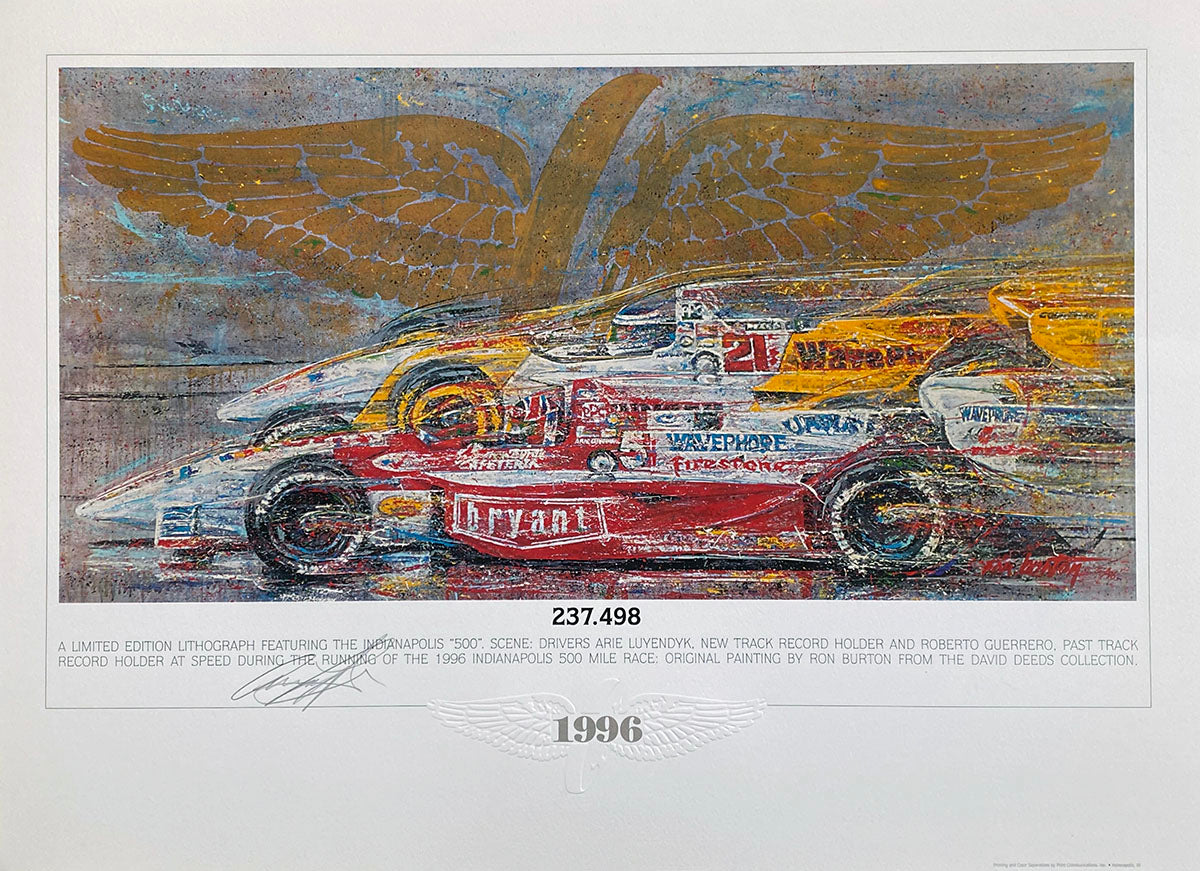 1996 Arie Luyendyk Signed 'Track Record' Limited Edition Ron Burton Art Print