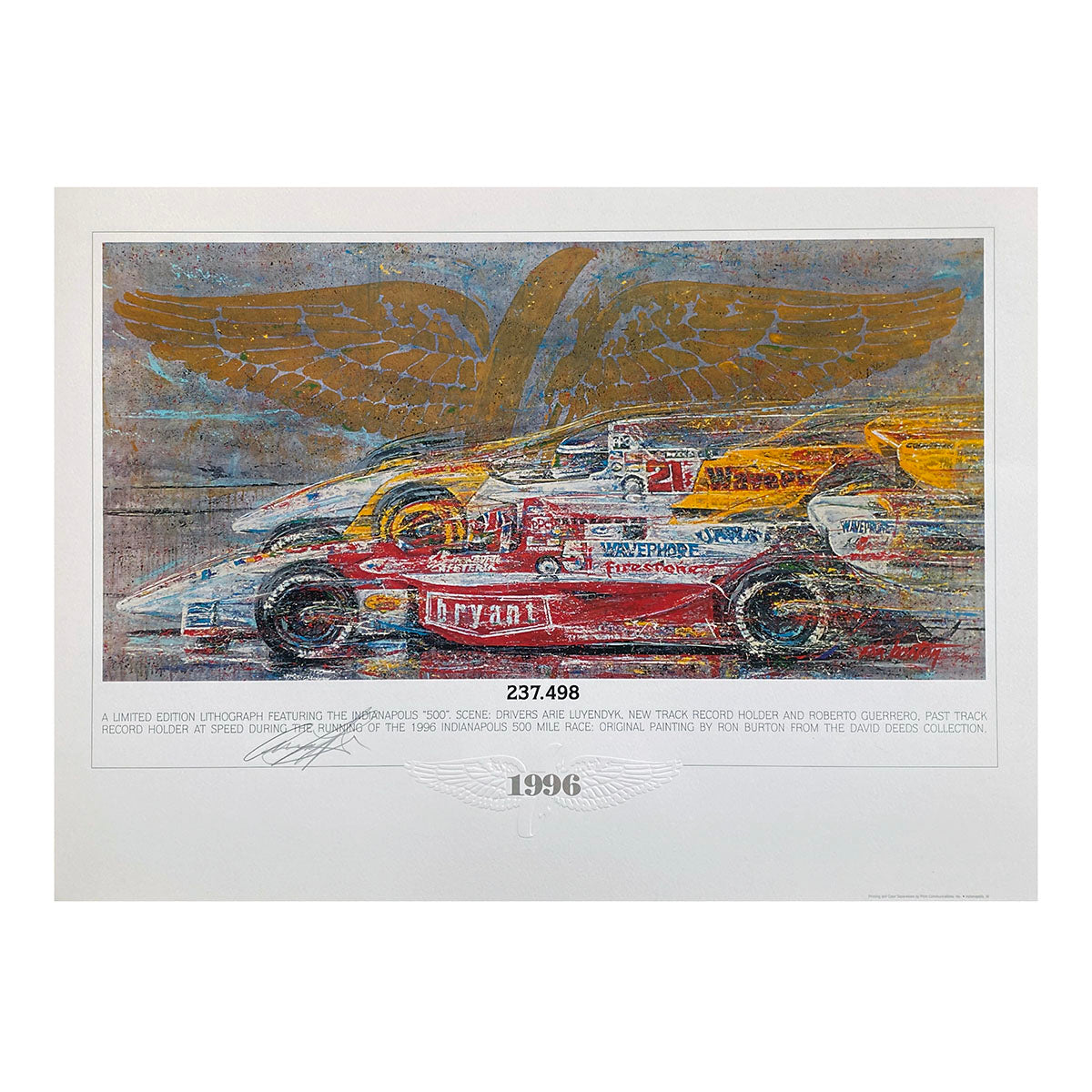 1996 Arie Luyendyk Signed 'Track Record' Limited Edition Ron Burton Art Print