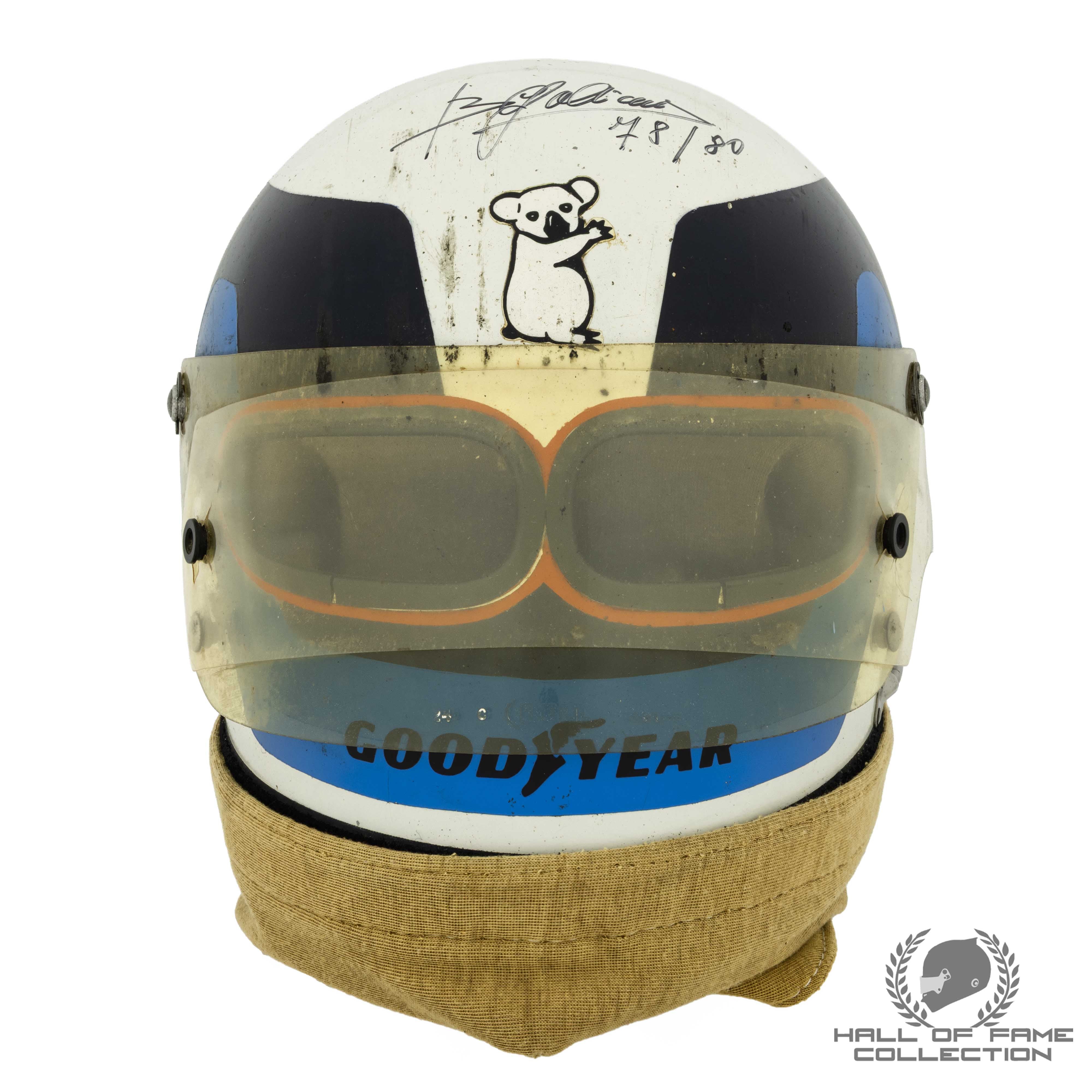 1980s Beppe Gabbiani Signed Race Used MM Mampe Team F2 Bell Dual Eye Port Helmet