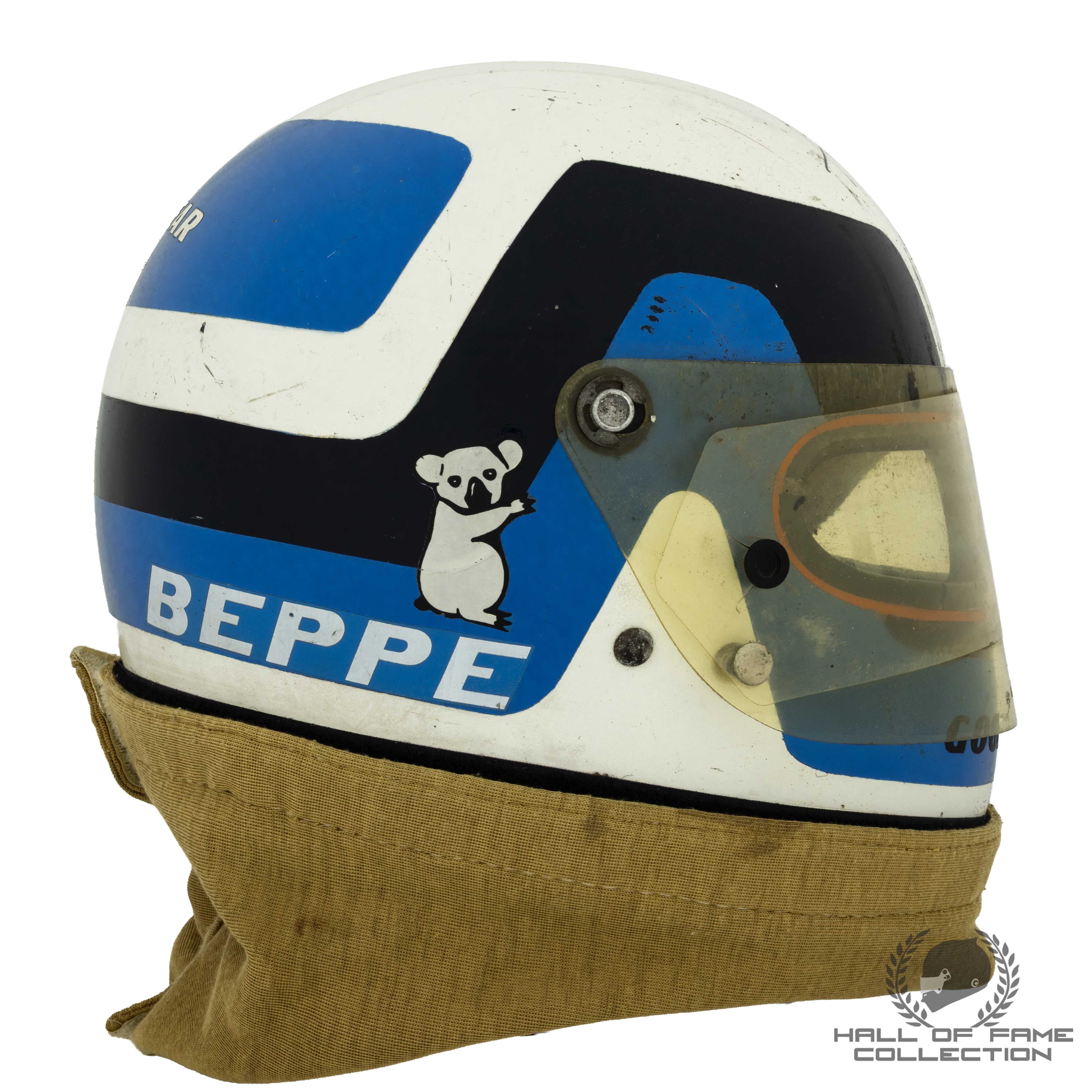 1980s Beppe Gabbiani Signed Race Used MM Mampe Team F2 Bell Dual Eye Port Helmet