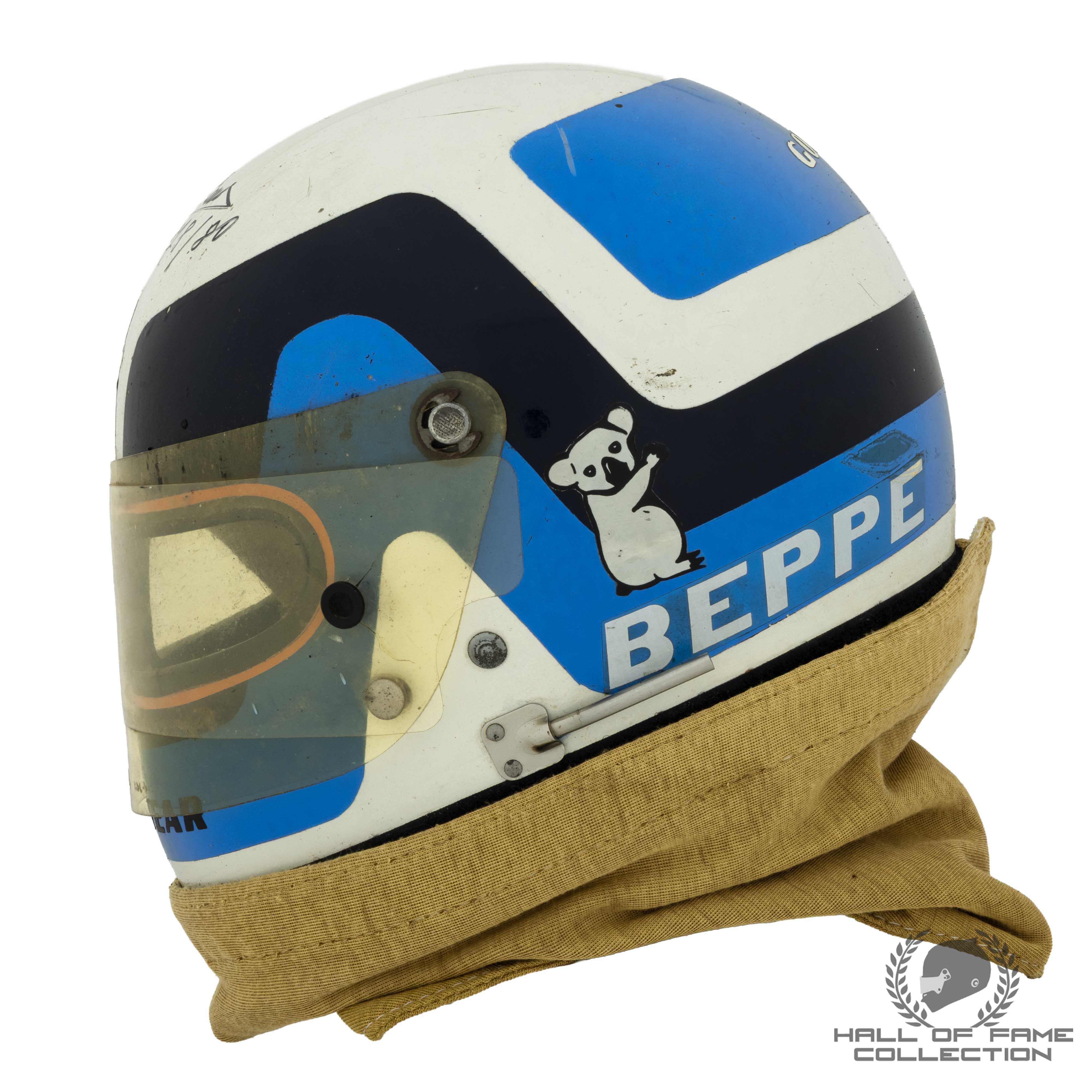 1980s Beppe Gabbiani Signed Race Used MM Mampe Team F2 Bell Dual Eye Port Helmet