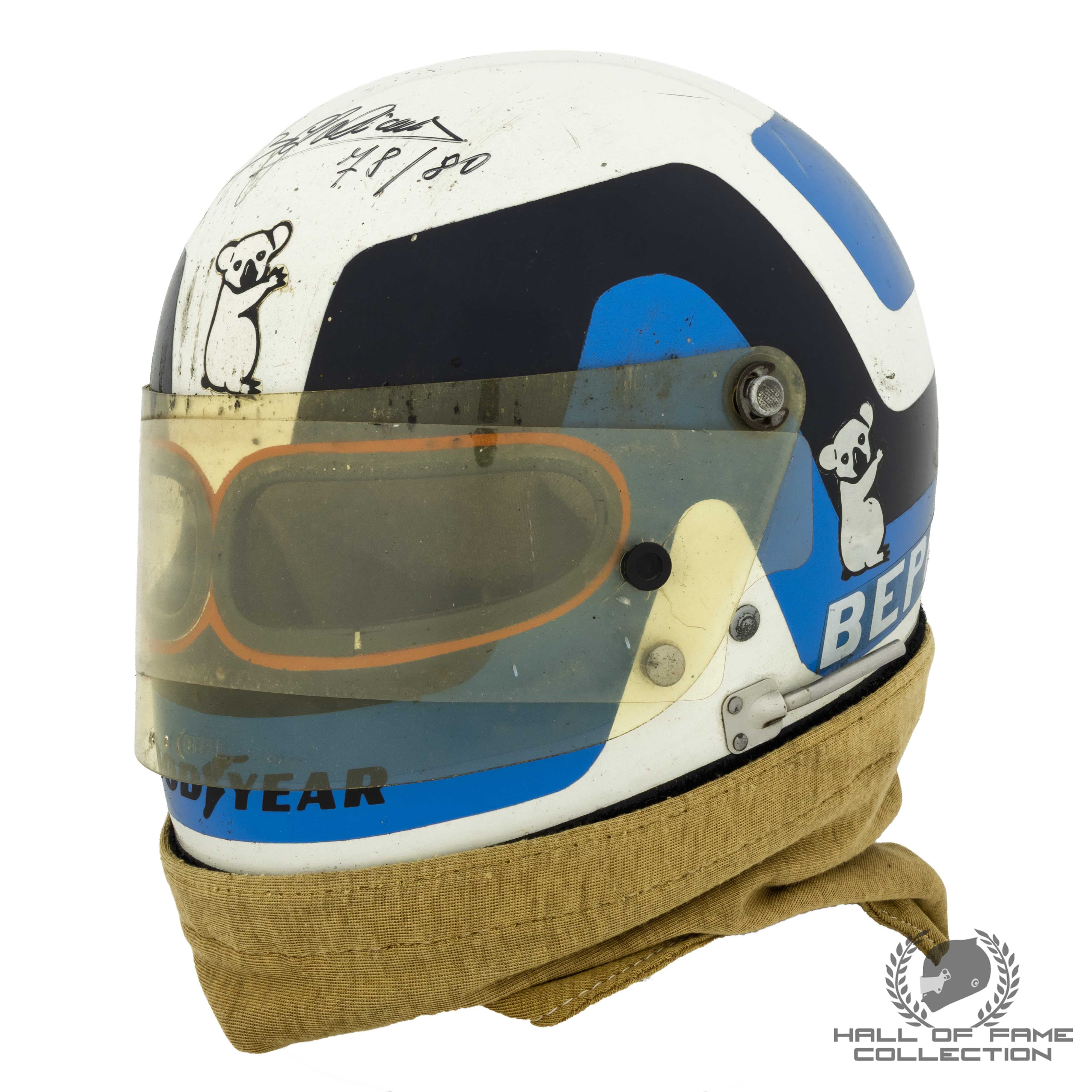 1980s Beppe Gabbiani Signed Race Used MM Mampe Team F2 Bell Dual Eye Port Helmet