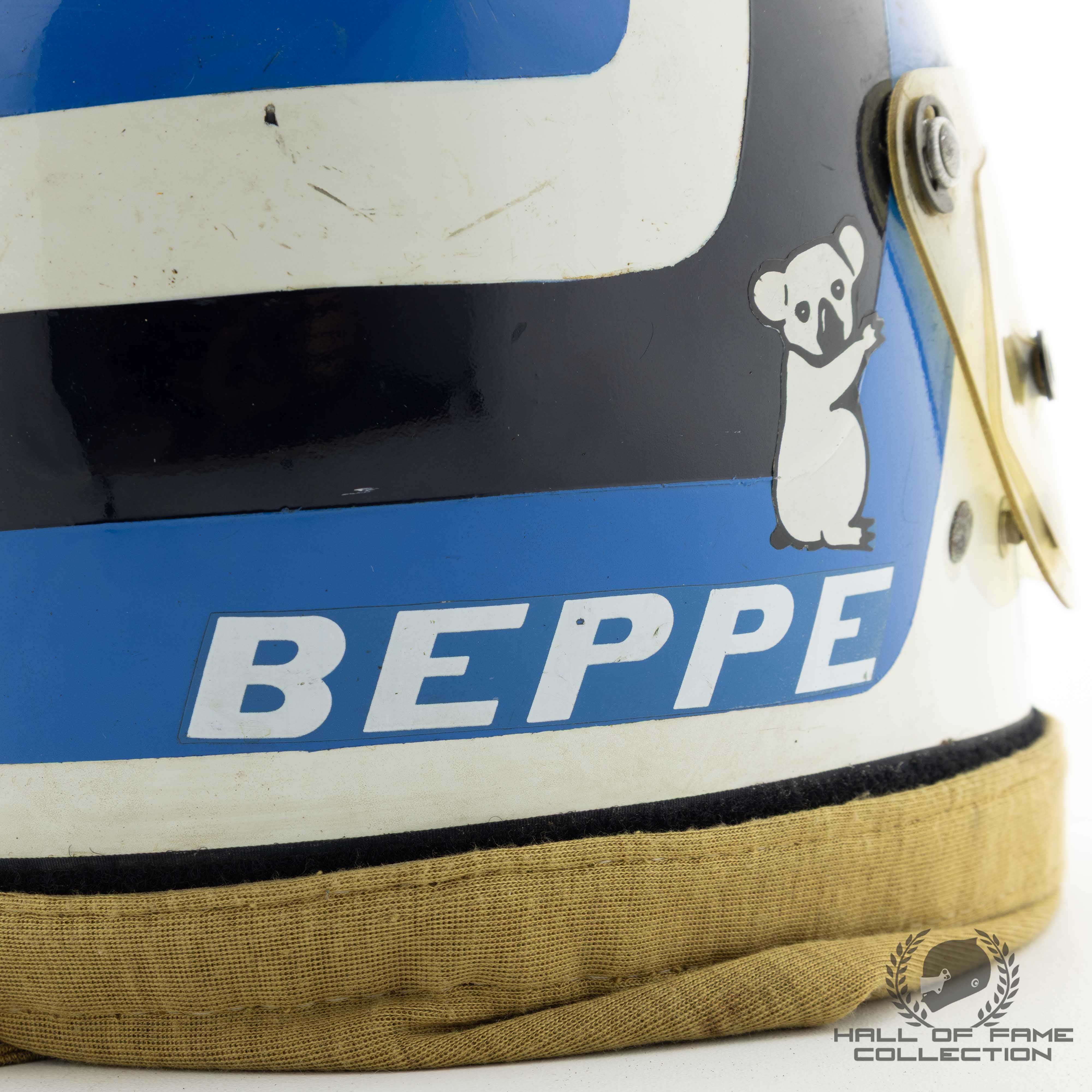 1980s Beppe Gabbiani Signed Race Used MM Mampe Team F2 Bell Dual Eye Port Helmet