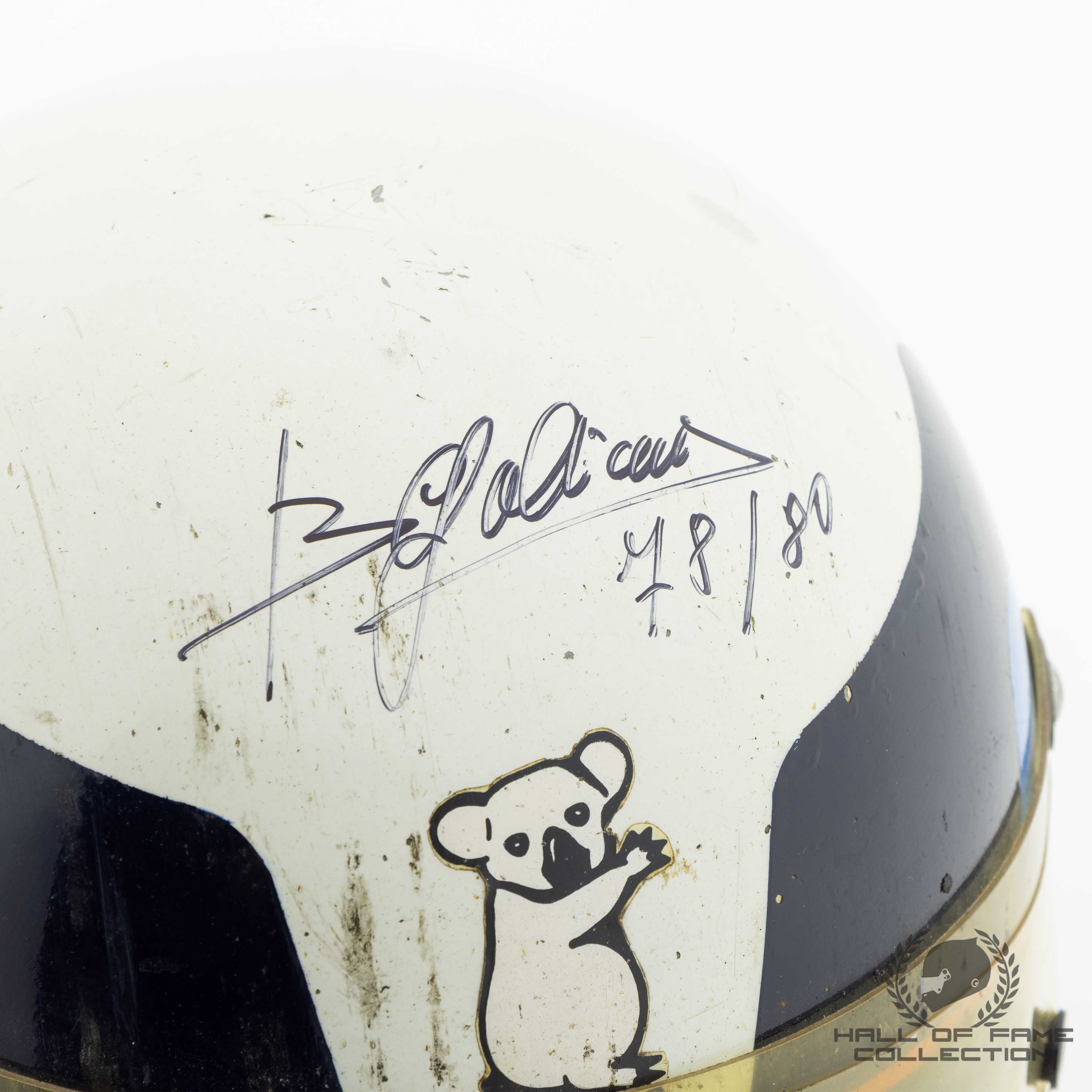 1980s Beppe Gabbiani Signed Race Used MM Mampe Team F2 Bell Dual Eye Port Helmet