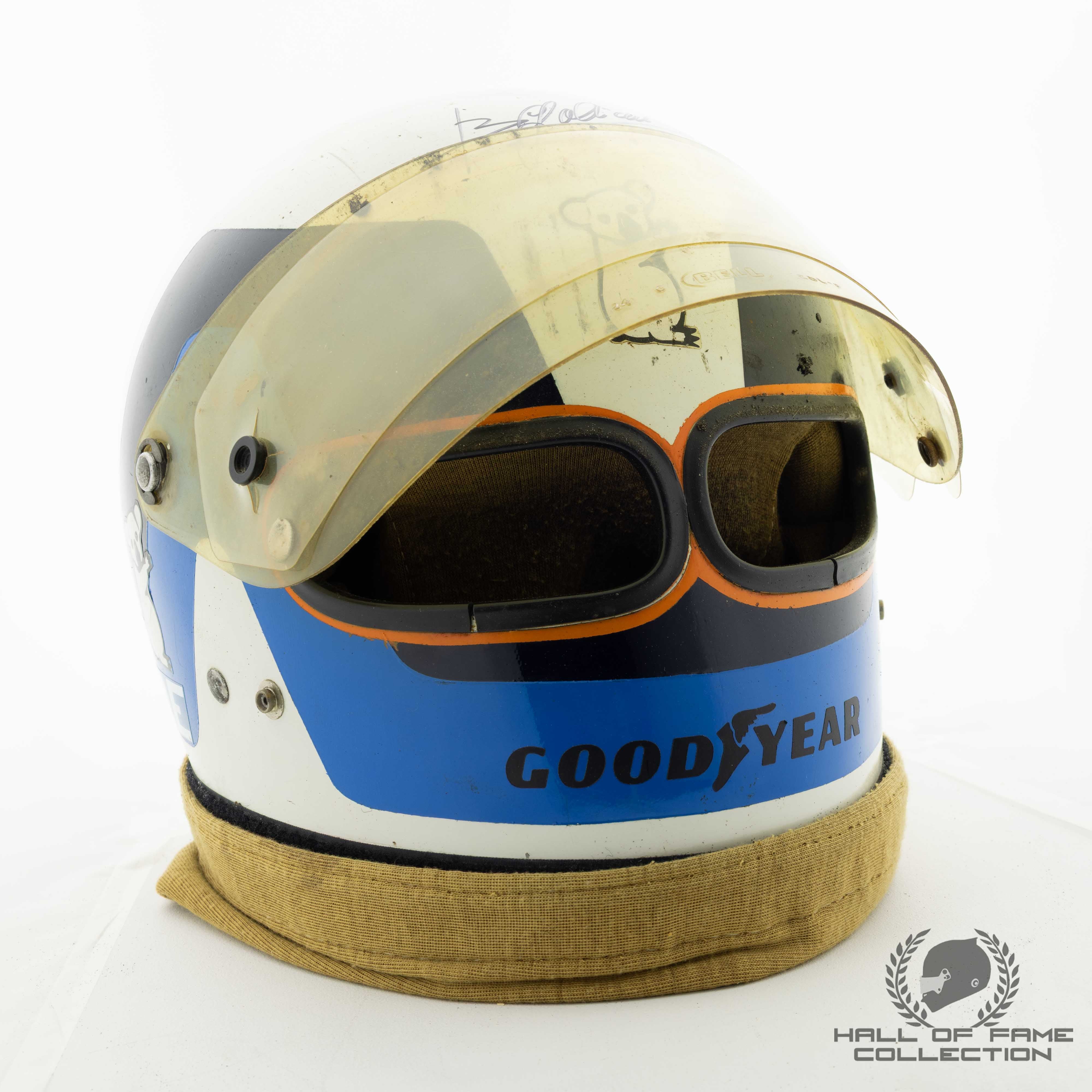 1980s Beppe Gabbiani Signed Race Used MM Mampe Team F2 Bell Dual Eye Port Helmet
