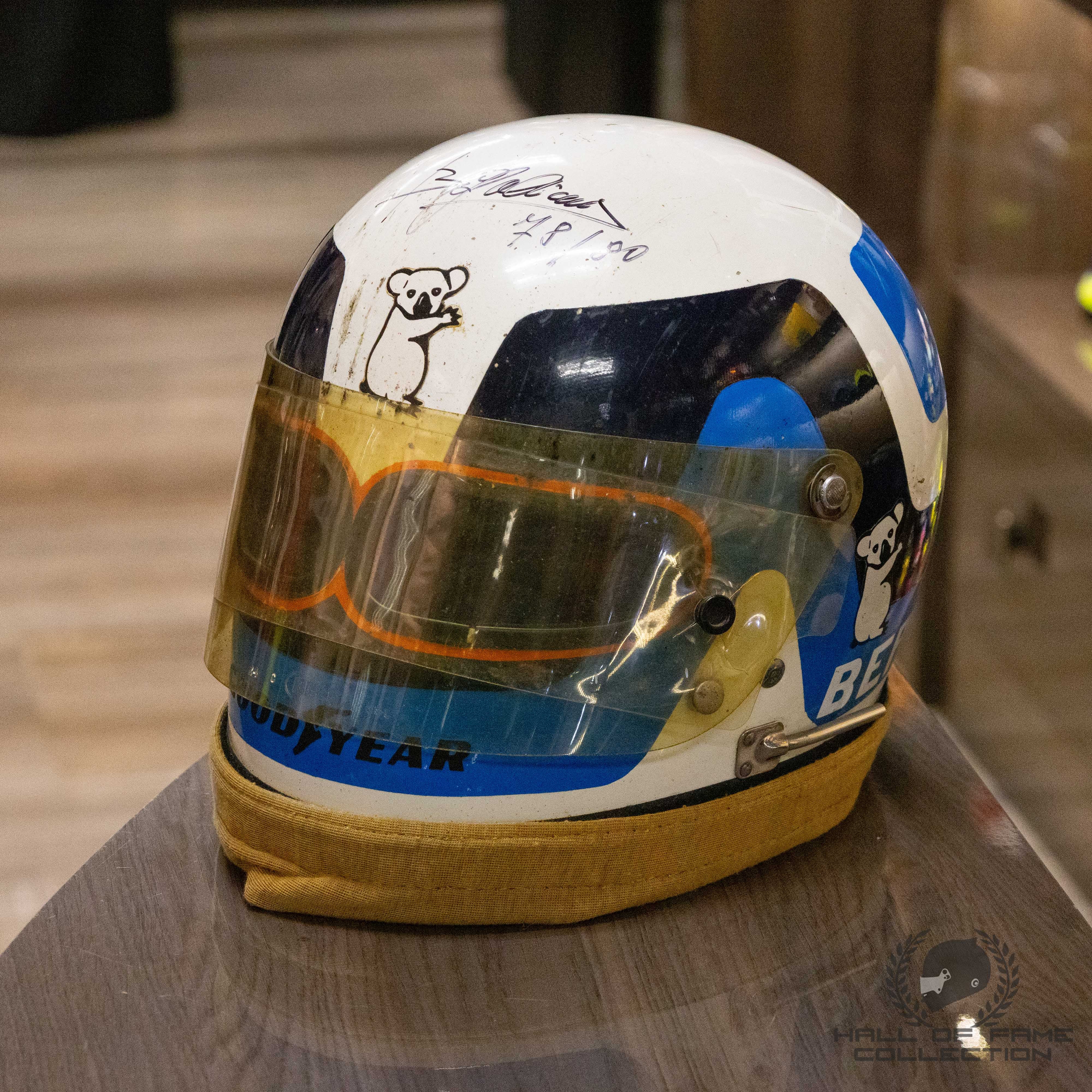 1980s Beppe Gabbiani Signed Race Used MM Mampe Team F2 Bell Dual Eye Port Helmet