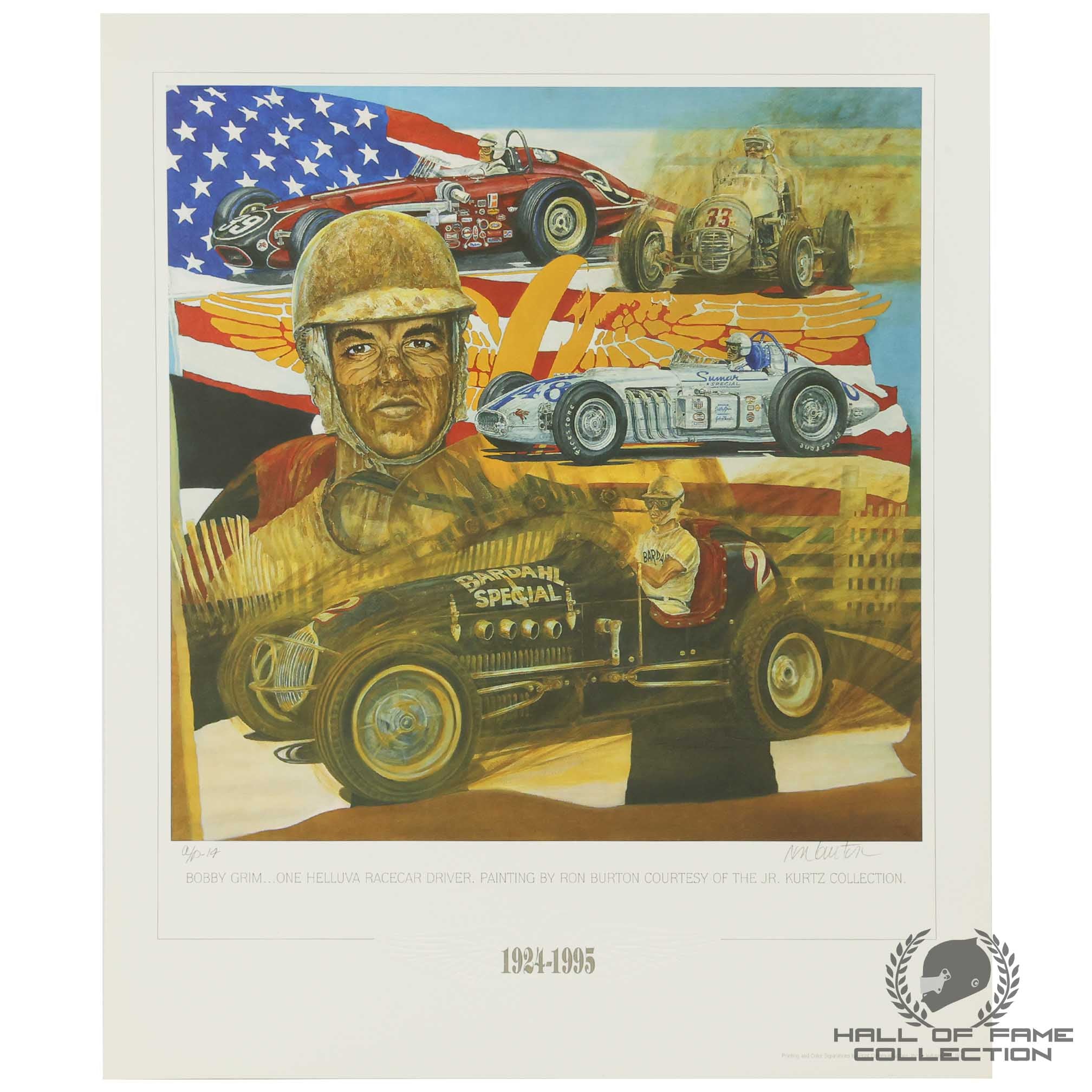 Bobby Grim Limited Edition Ron Burton Lithograph Indy 500 Print