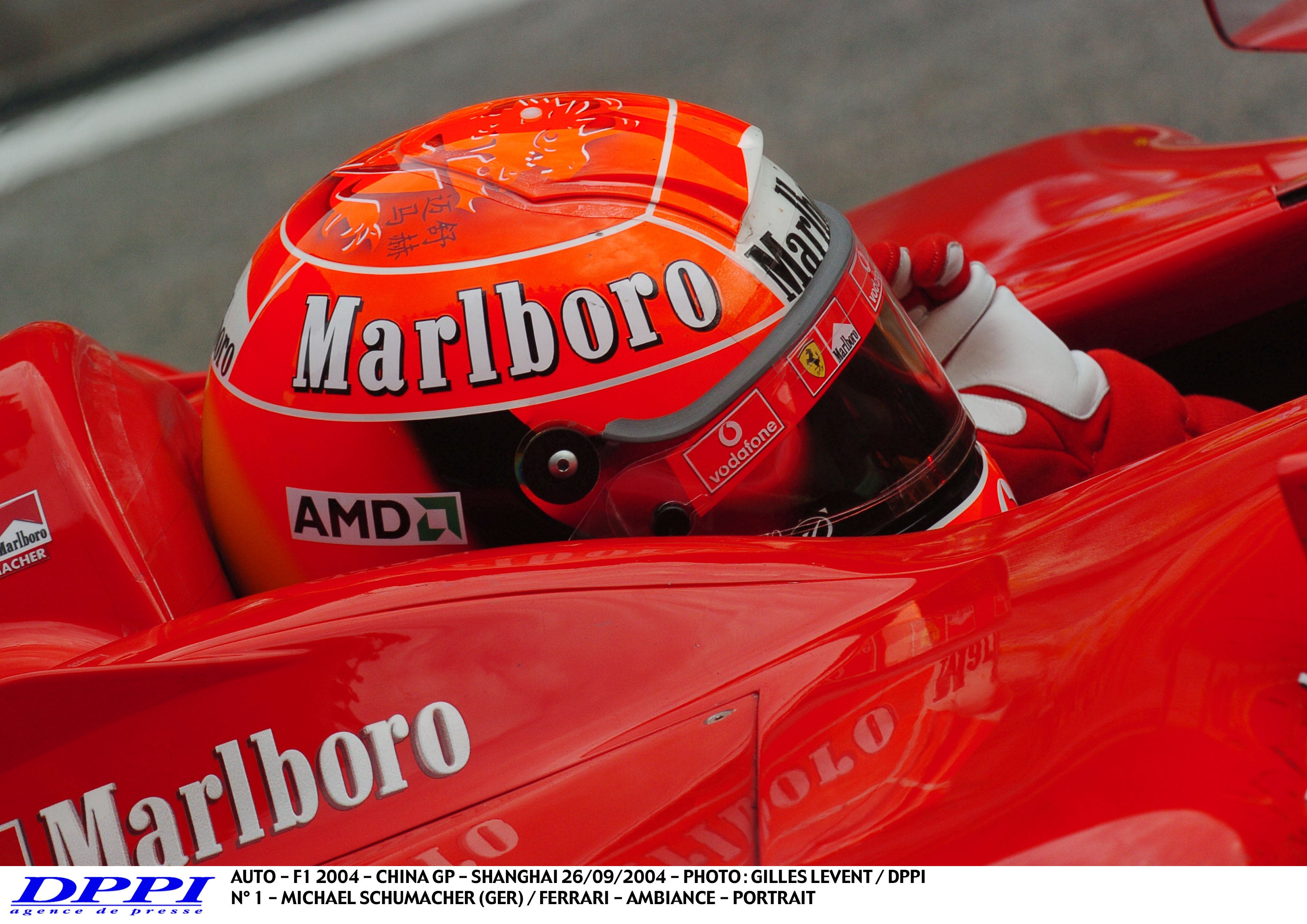 2004 Michael Schumacher Signed Chinese Dragon Schuberth RF1 Replica Scuderia Ferrari Helmet