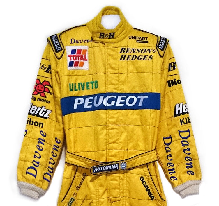 1996 Rubens Barrichello Signed Race Worn Jordan F1 Suit