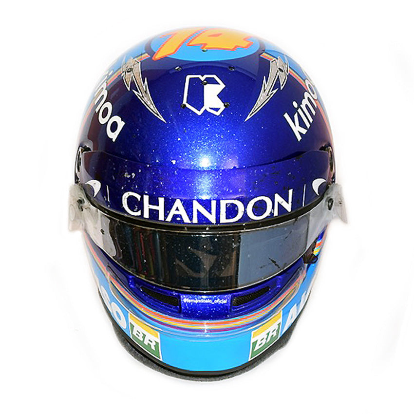 2018 Fernando Alonso Azerbaijan Grand Prix Race Worn and Signed F1 Helmet