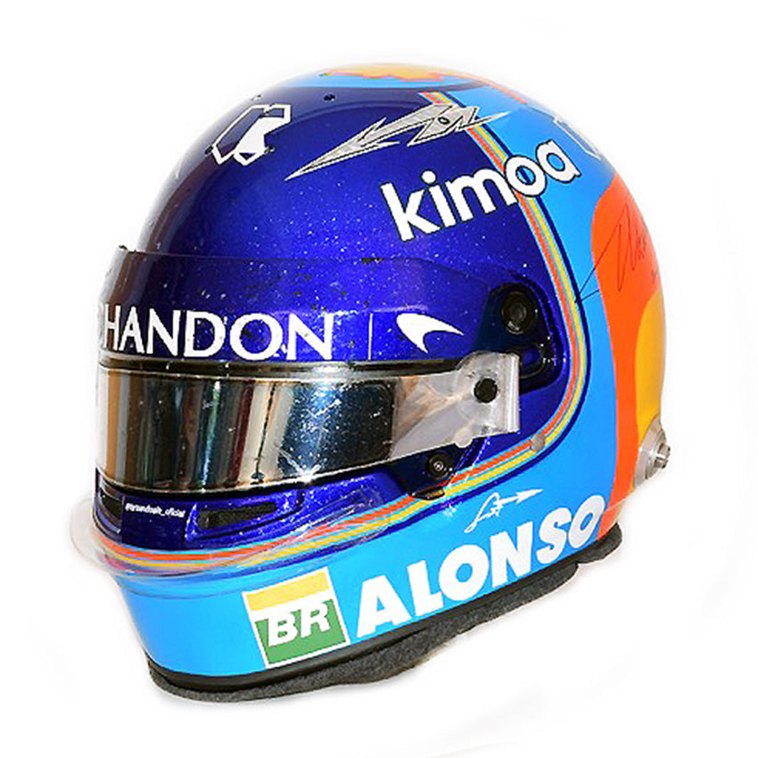 2018 Fernando Alonso Azerbaijan Grand Prix Race Worn and Signed F1 Helmet