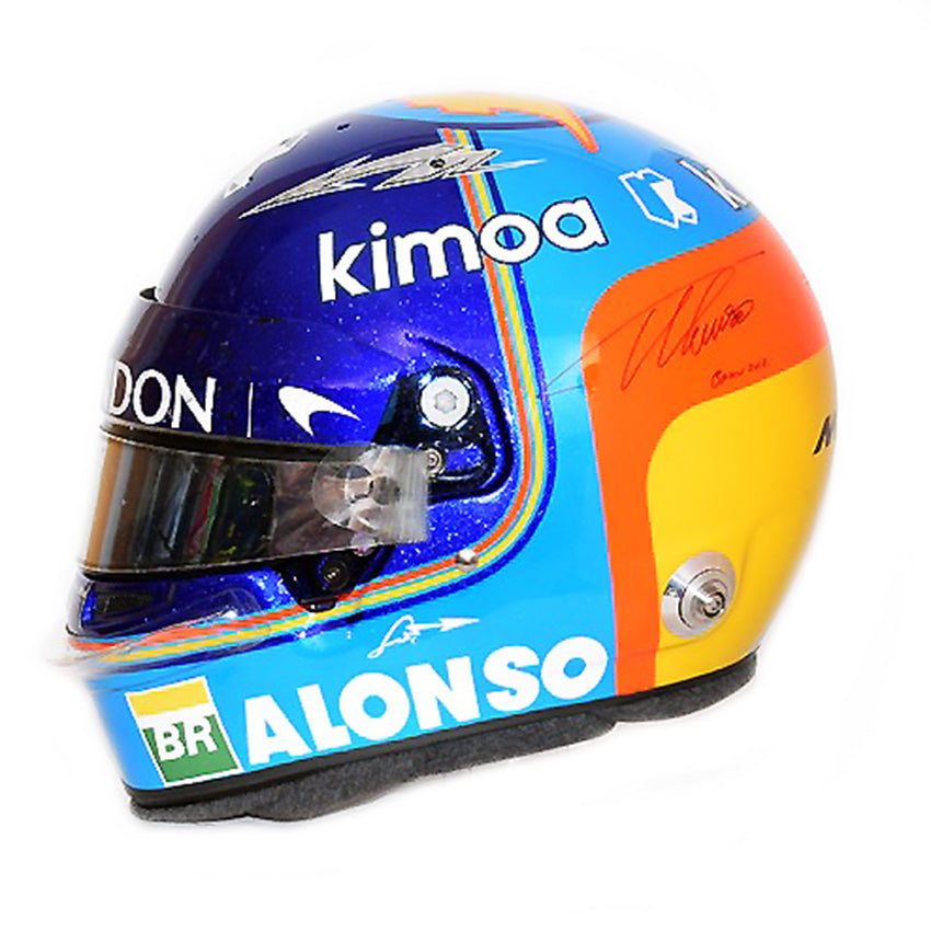 2018 Fernando Alonso Azerbaijan Grand Prix Race Worn and Signed F1 Helmet