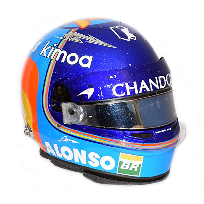 2018 Fernando Alonso Azerbaijan Grand Prix Race Worn and Signed F1 Helmet